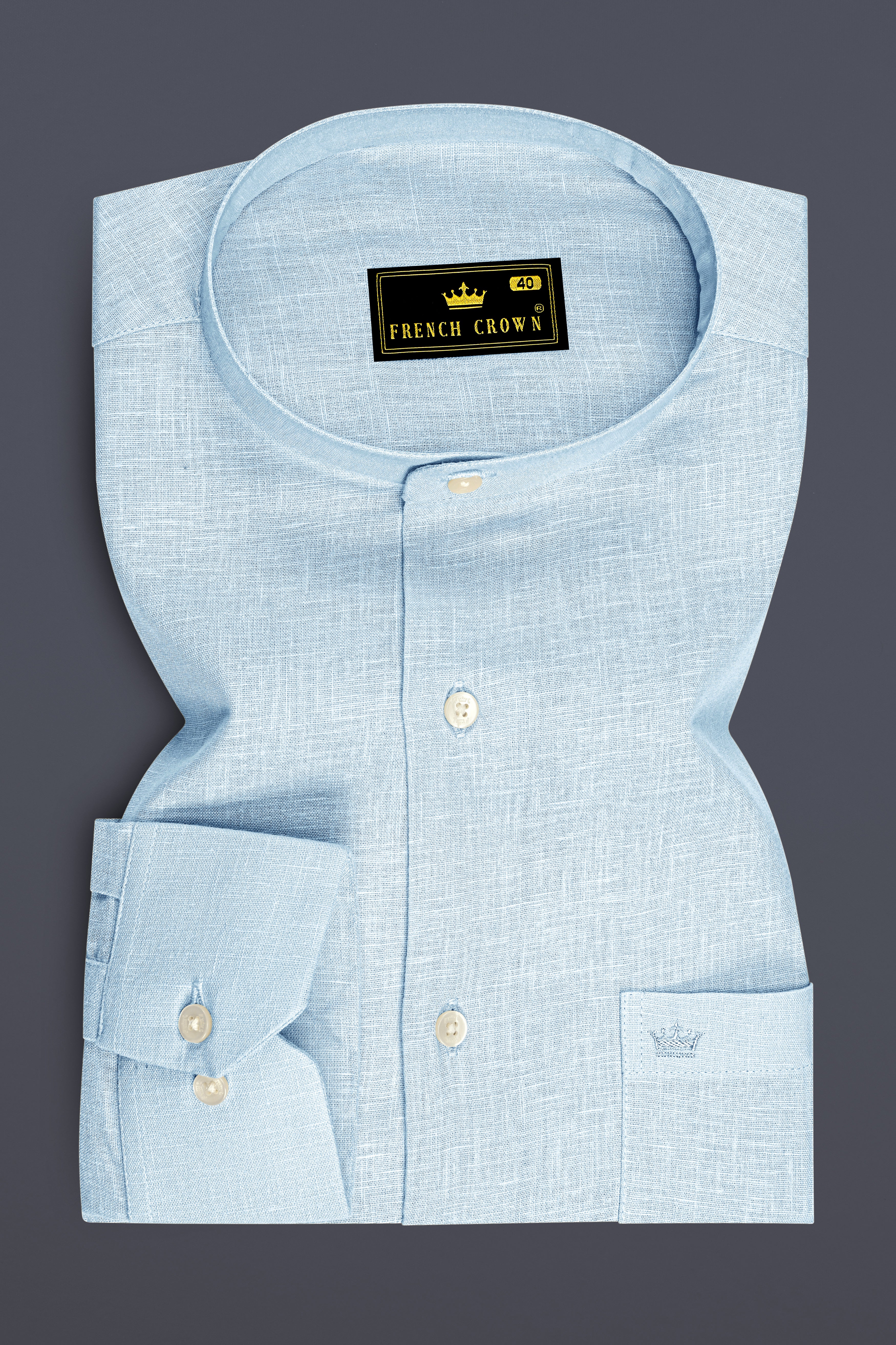 Ocean-Casper Blue Luxurious Linen Mandarin Dress Shirt