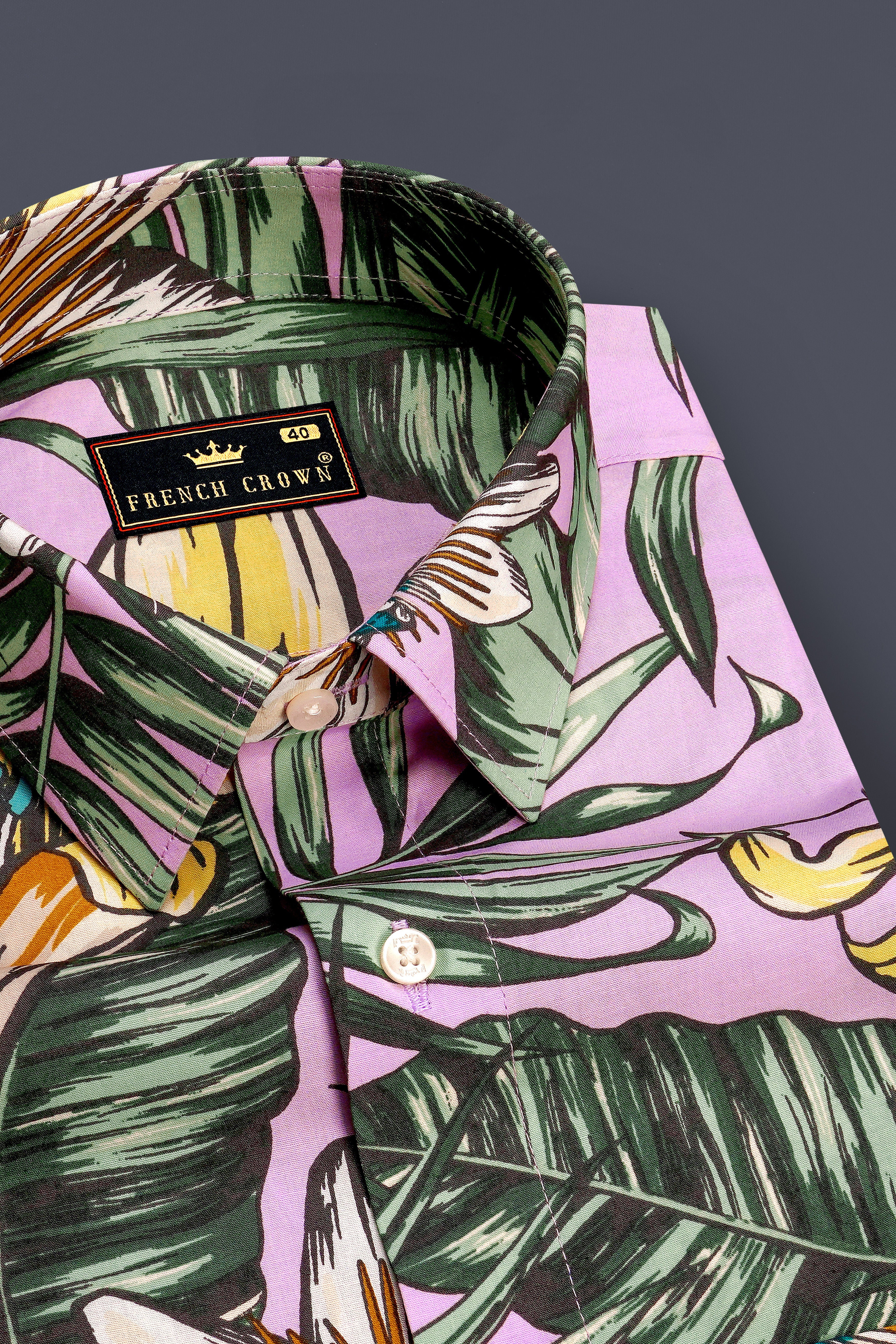 Florique-Melanie Pink And Lichen Green Tropical Floral Printed Super Soft Premium Cotton Casual Shirt