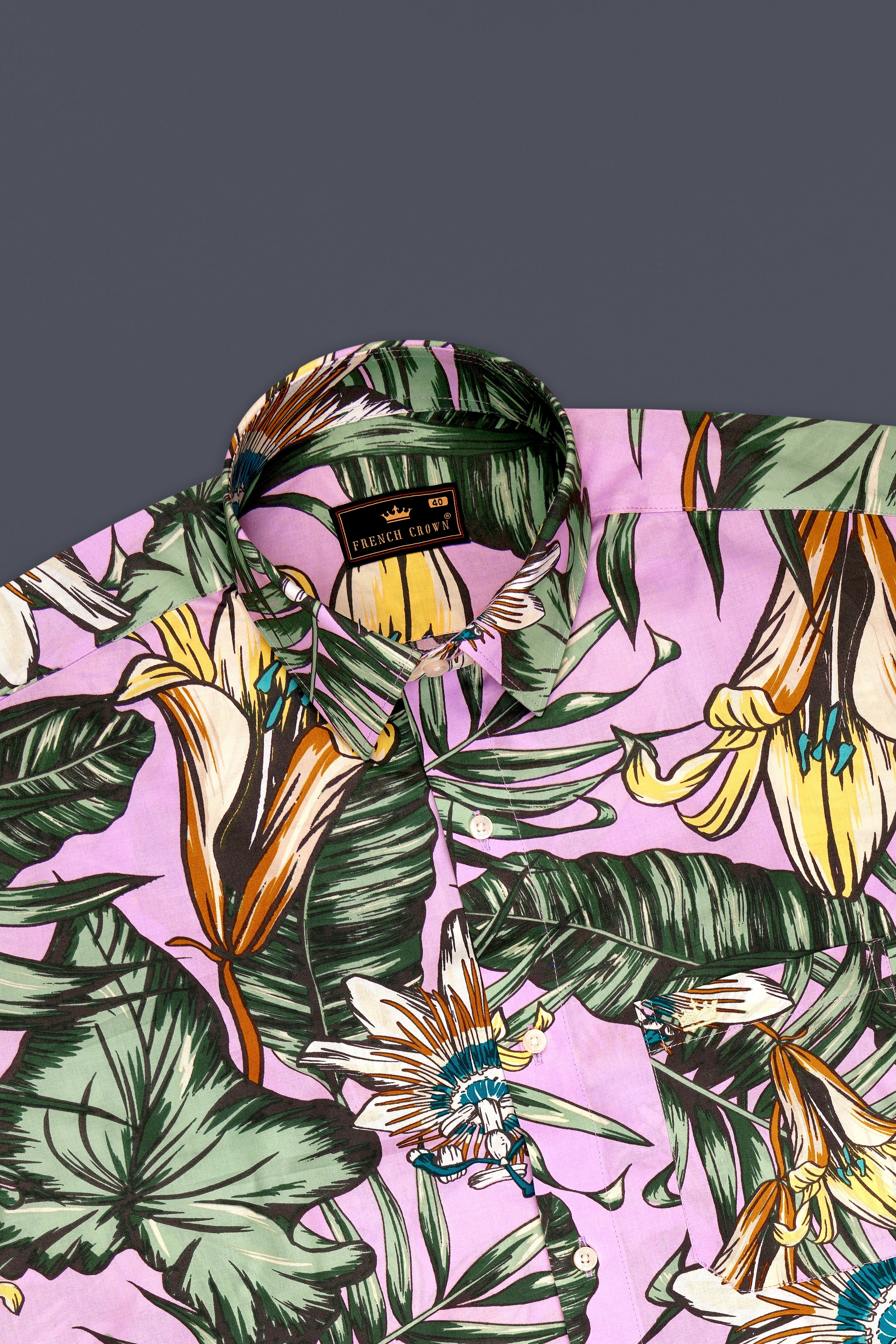 Florique-Melanie Pink And Lichen Green Tropical Floral Printed Super Soft Premium Cotton Casual Shirt