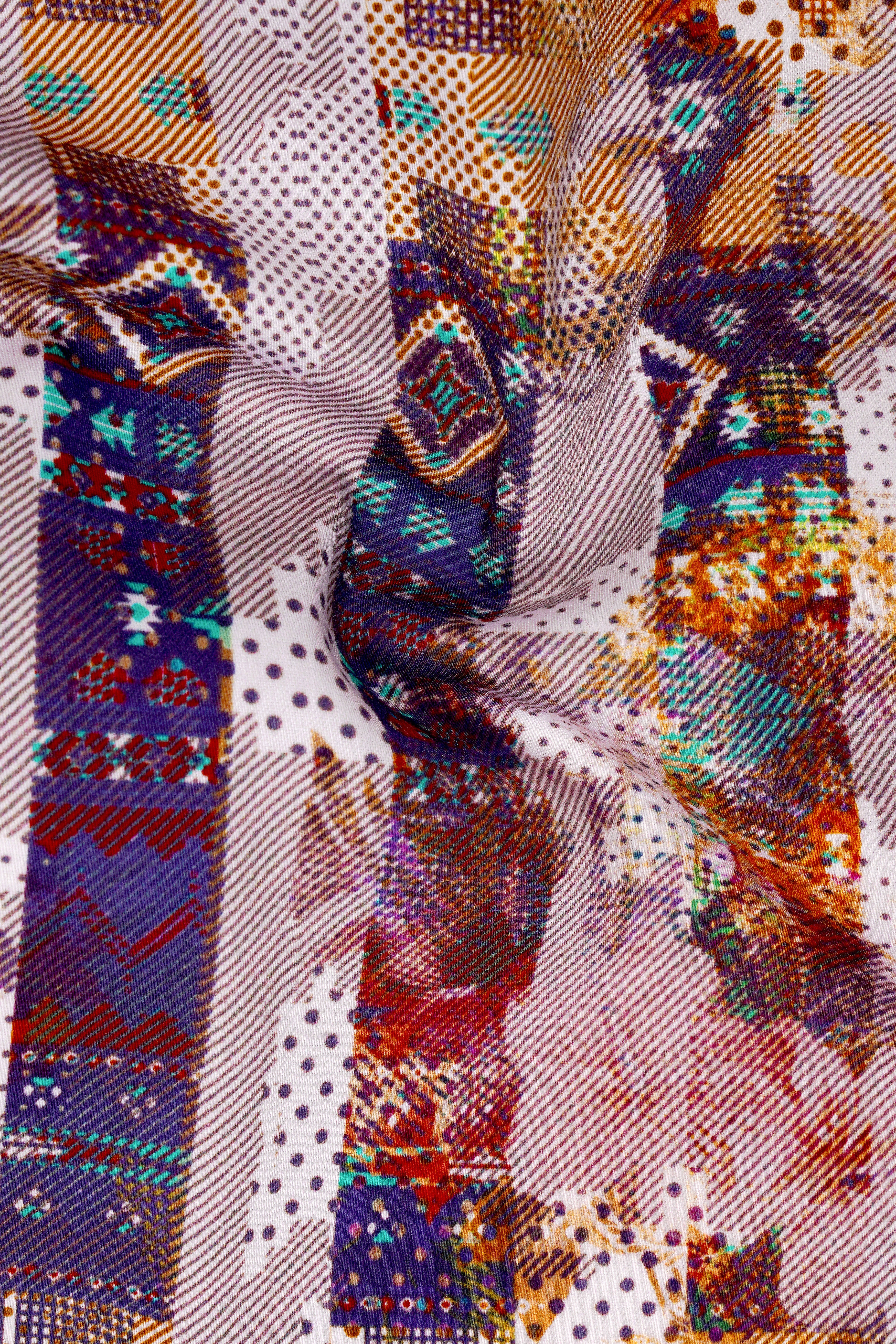 Nebula-Tolopea Blue And Cloud Multicolor Geometric Motifs Printed Subtle Sheen Super Soft Premium Cotton Casual Shirt