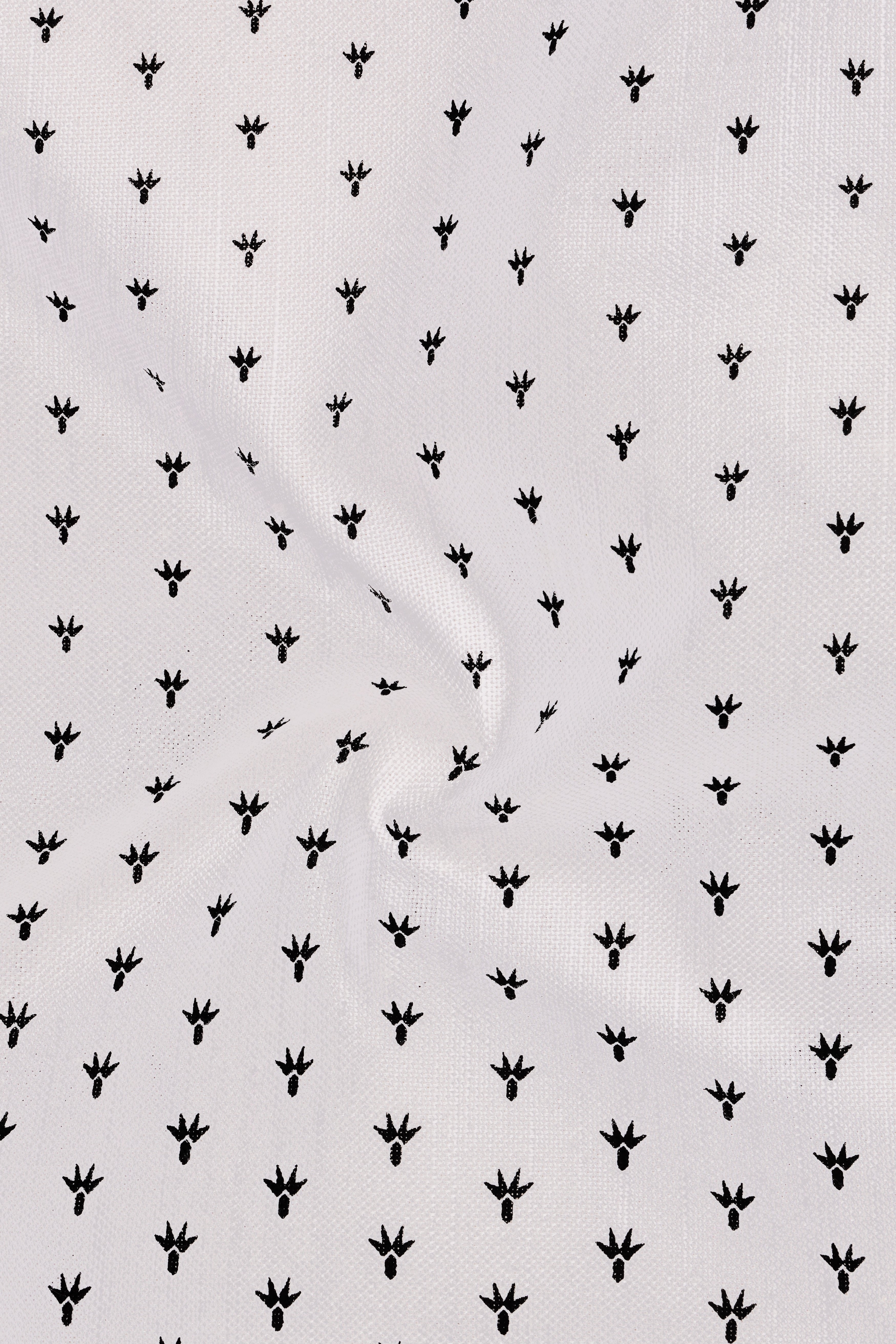 Alba-Bright White And Jade Black Minimal Motif Printed Luxurious Linen Casual Shirt
