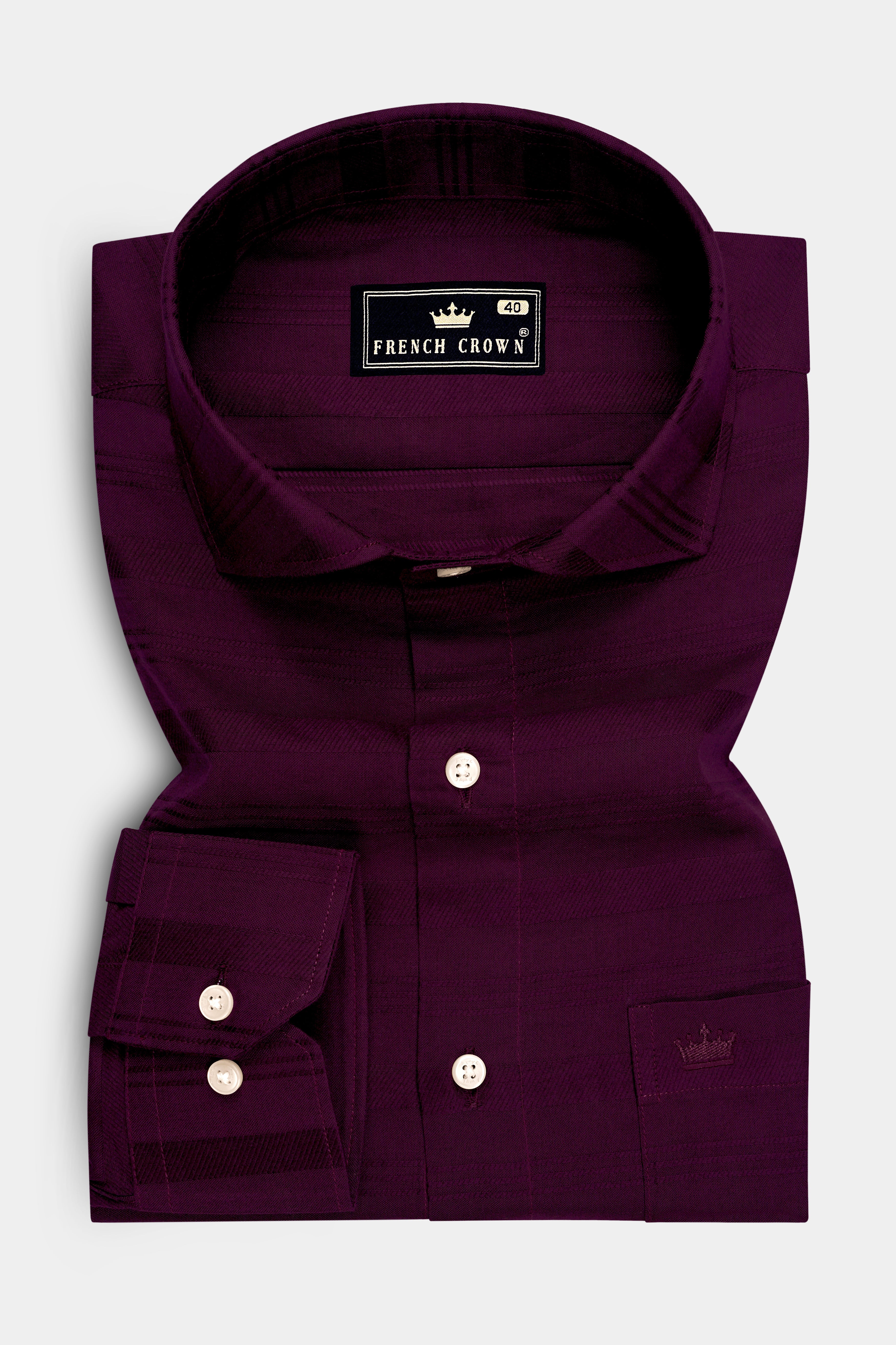 Crimson-Barossa Maroon Jacquard Textured Premium Cotton Dress Shirt
