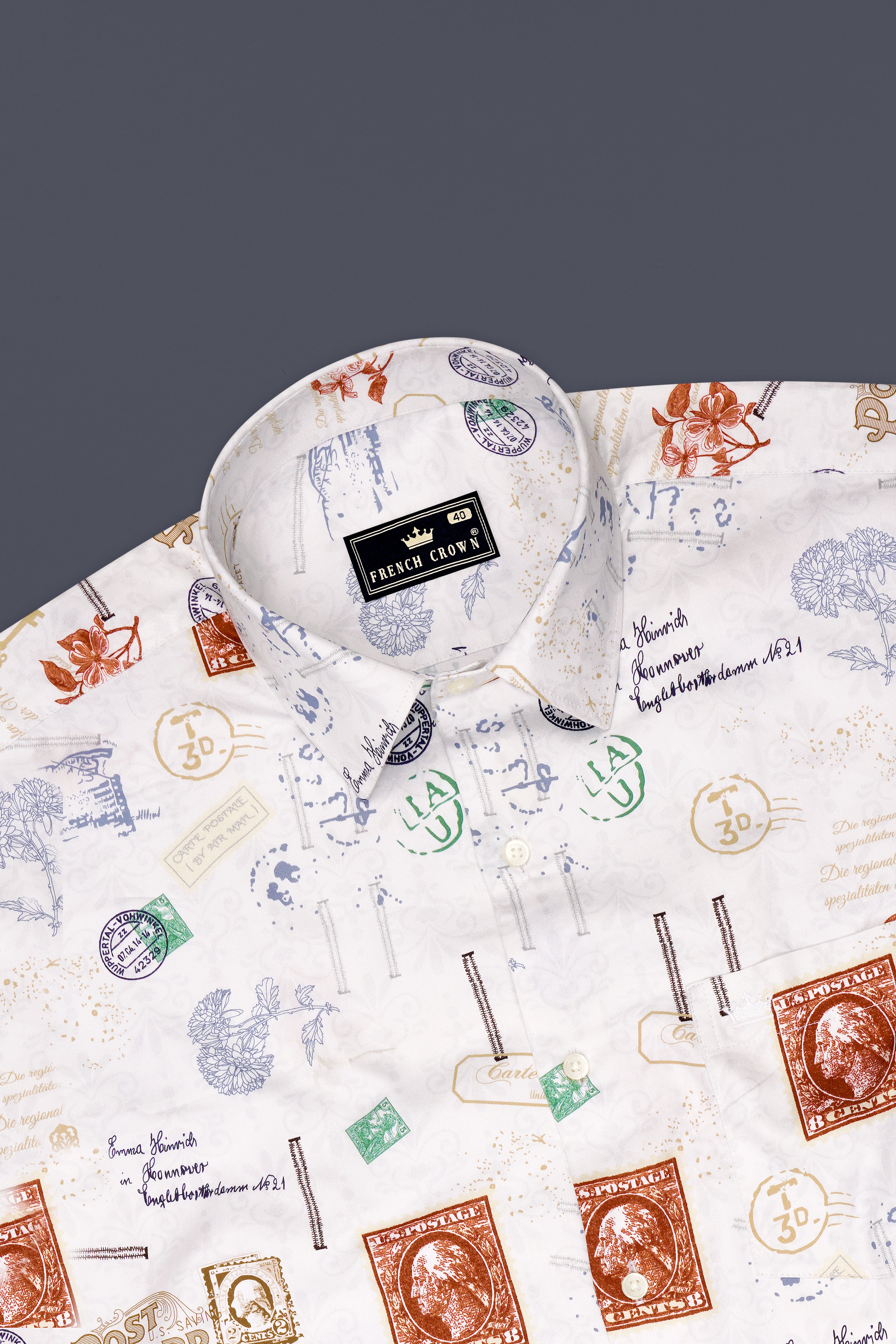 Aether-Bright White Postage Stamp Printed Subtle Sheen Super Soft Premium Cotton Casual Shirt