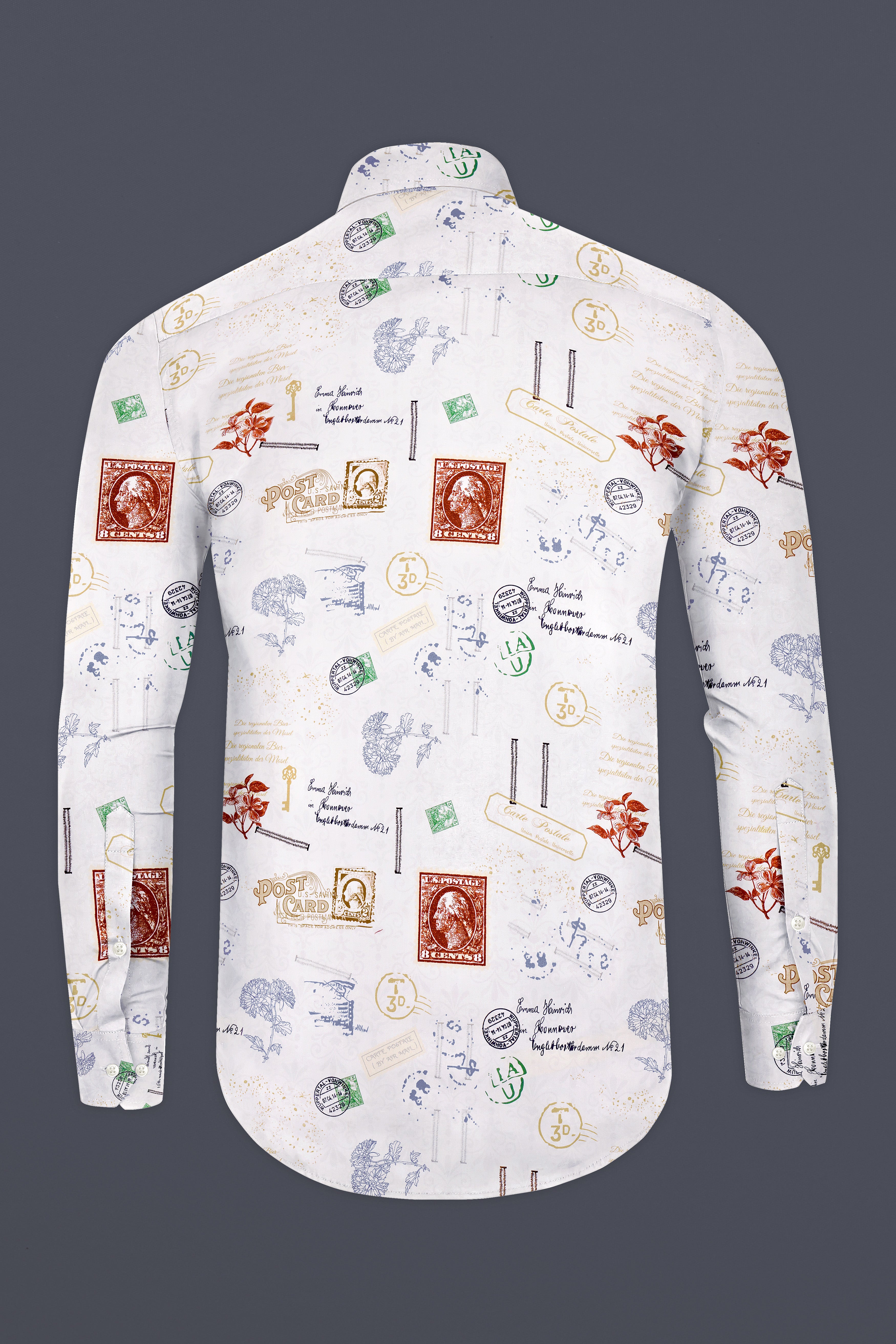 Aether-Bright White Postage Stamp Printed Subtle Sheen Super Soft Premium Cotton Casual Shirt