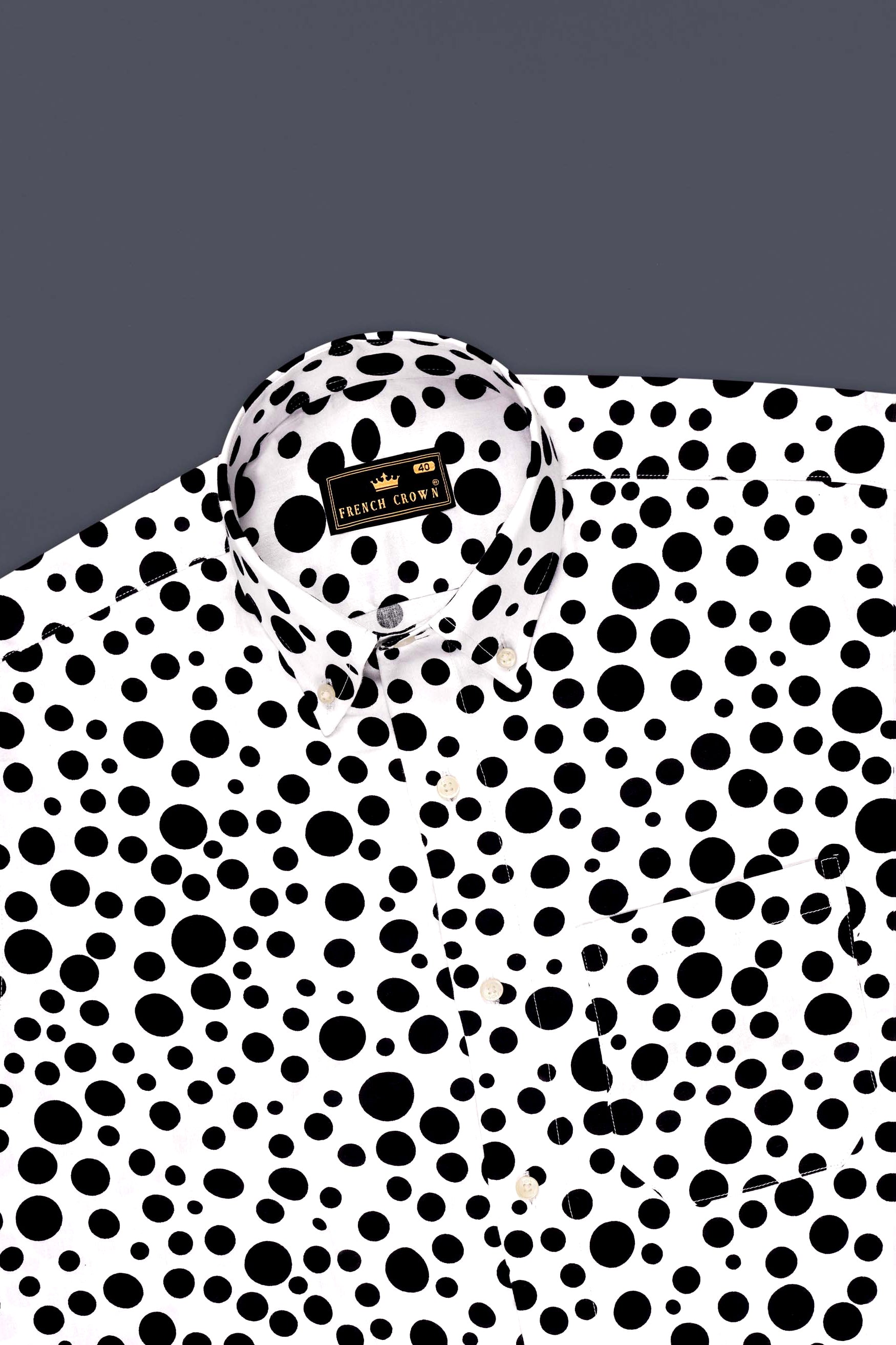 Elaro-Bright White And Jade Black Polka Dot Printed Subtle Sheen Super Soft Premium Cotton Casual Shirt