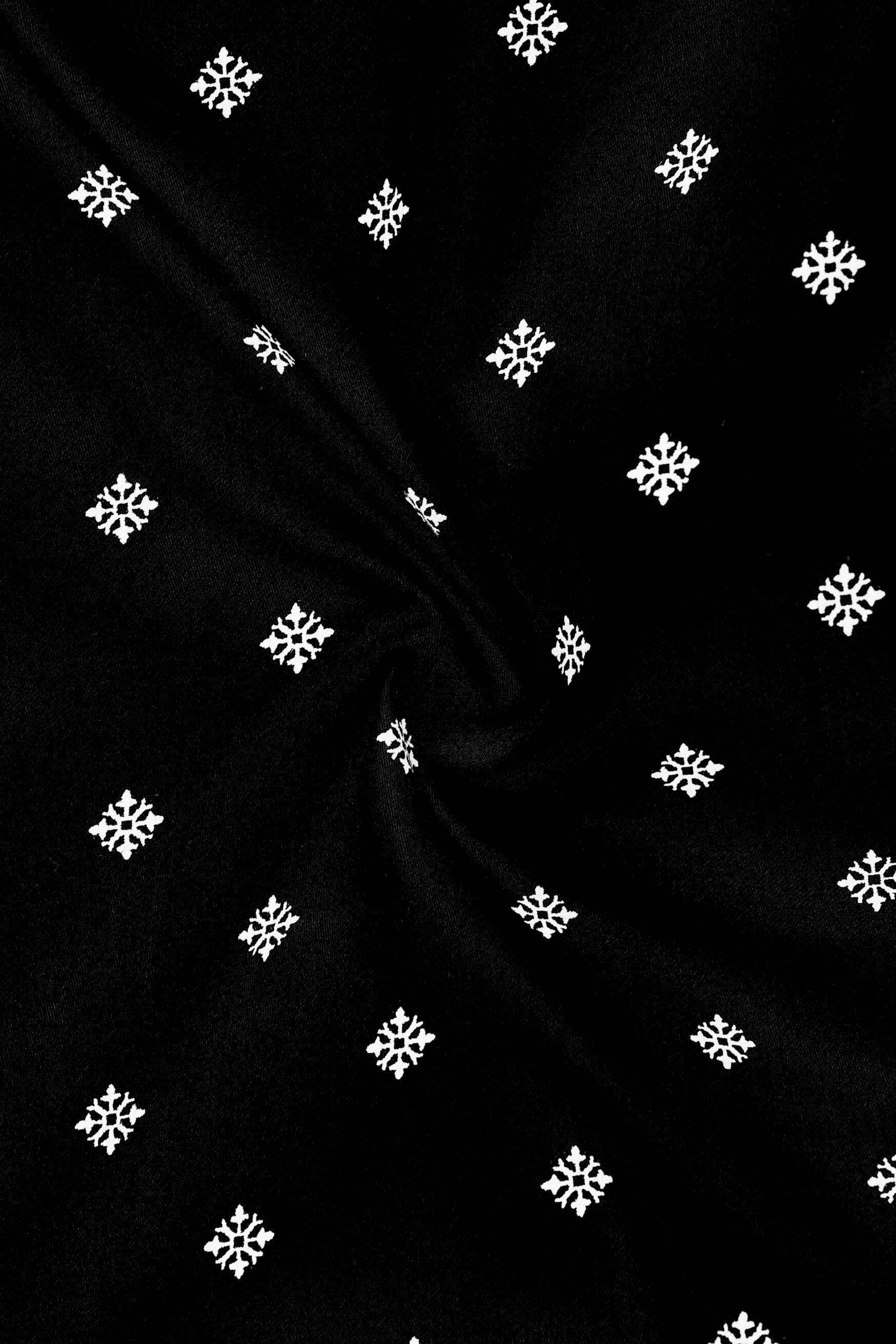 Noctra-Jade Black Snowflake Printed Subtle Sheen Super Soft Premium Cotton Dress Shirt