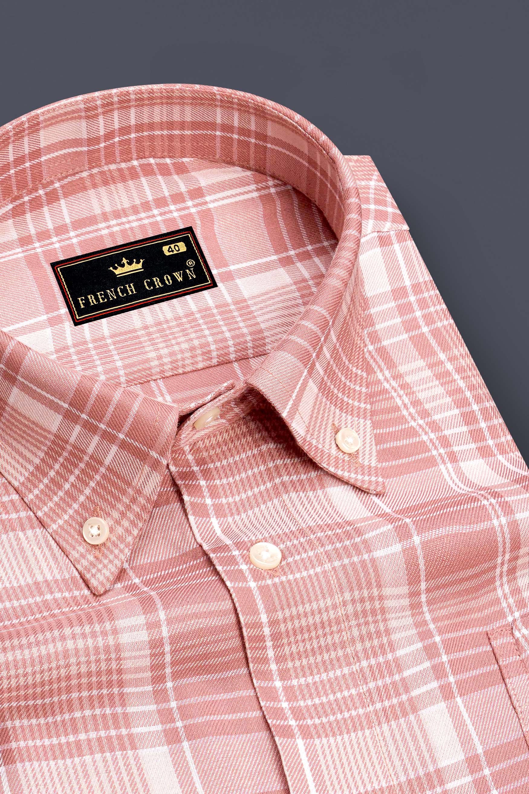 Roselle-Flamingo Pink Plaid Super Soft Tencel Casual Shirts