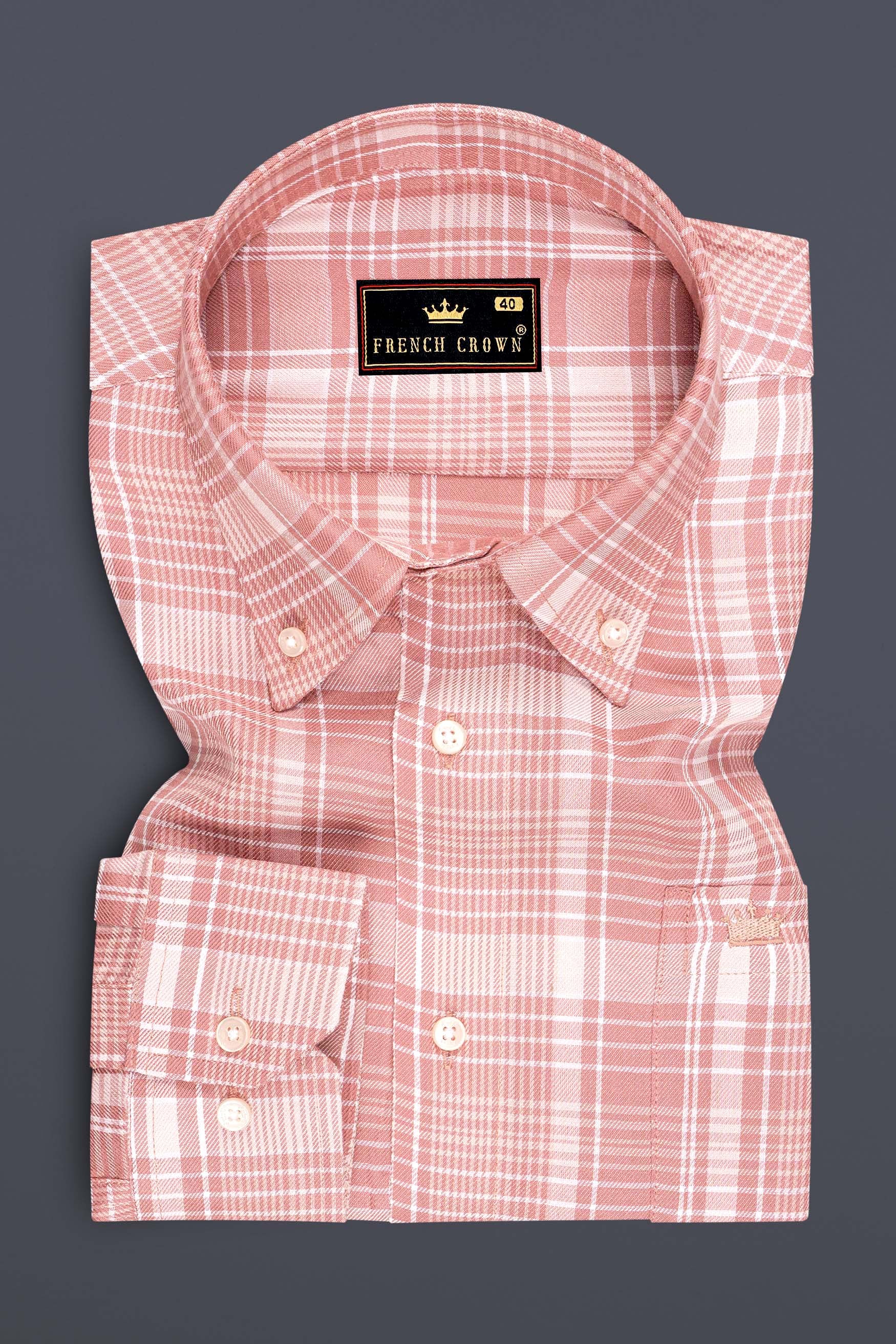 Roselle-Flamingo Pink Plaid Super Soft Tencel Casual Shirt