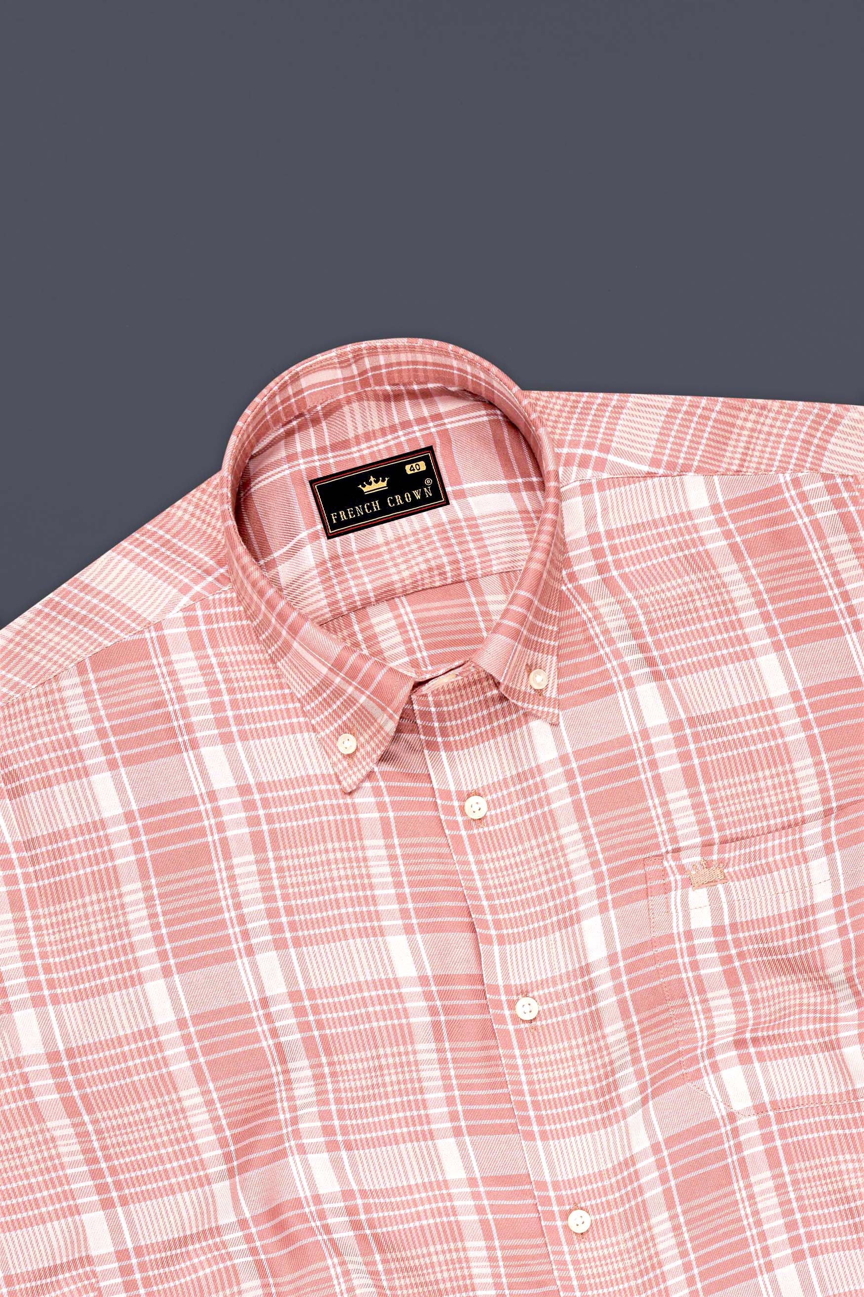 Roselle-Flamingo Pink Plaid Super Soft Tencel Casual Shirt
