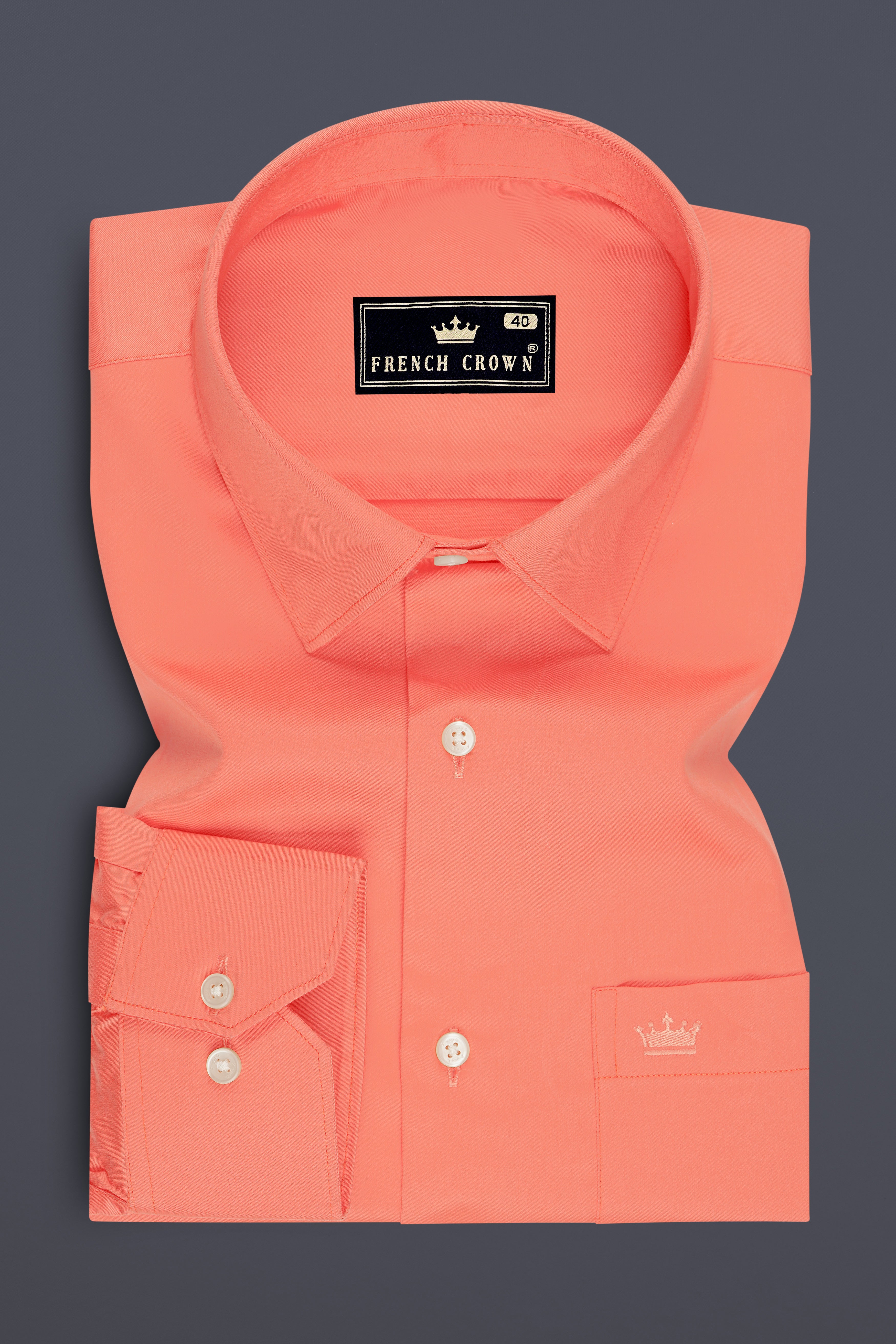peach mens dress shirt Solmira-Salmon Peach Subtle Sheen Super Soft Premium Cotton Dress Shirt