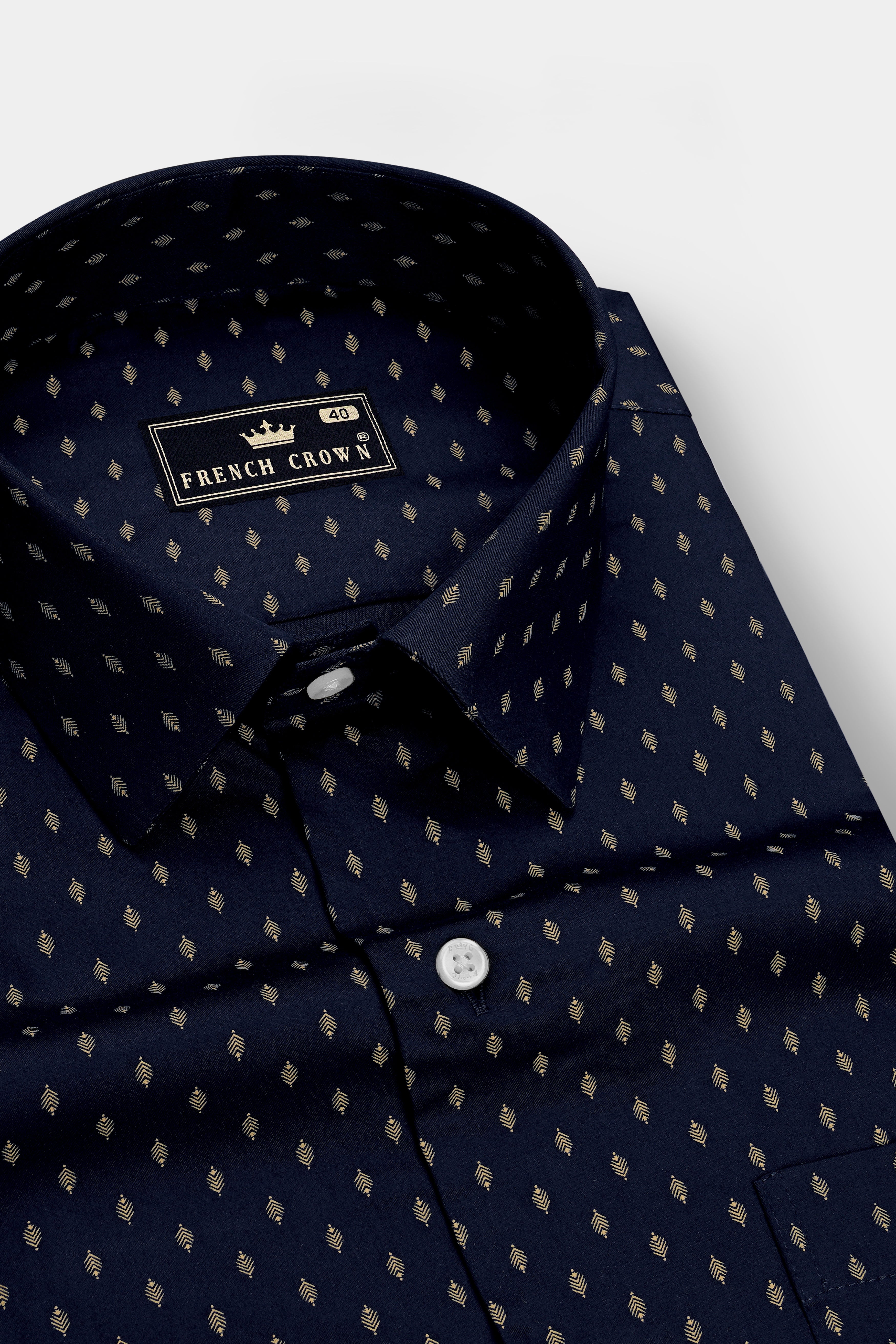 Noctra-Vulcan Blue Printed Subtle Sheen Super Soft Premium Cotton Dress Shirt