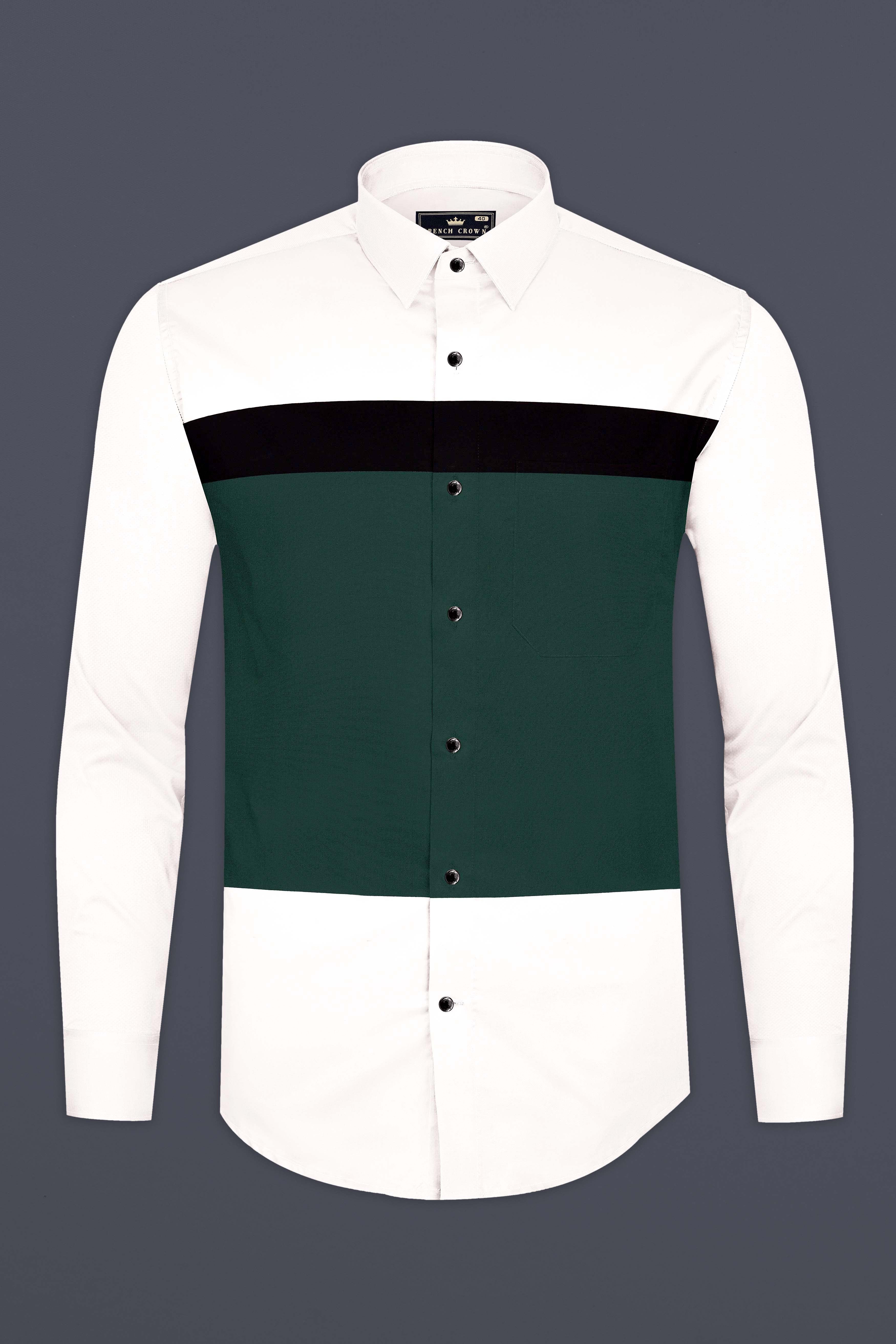 Clario-Bright White And Phthalo Green Striped Oxford Premium Cotton Casual Shirt