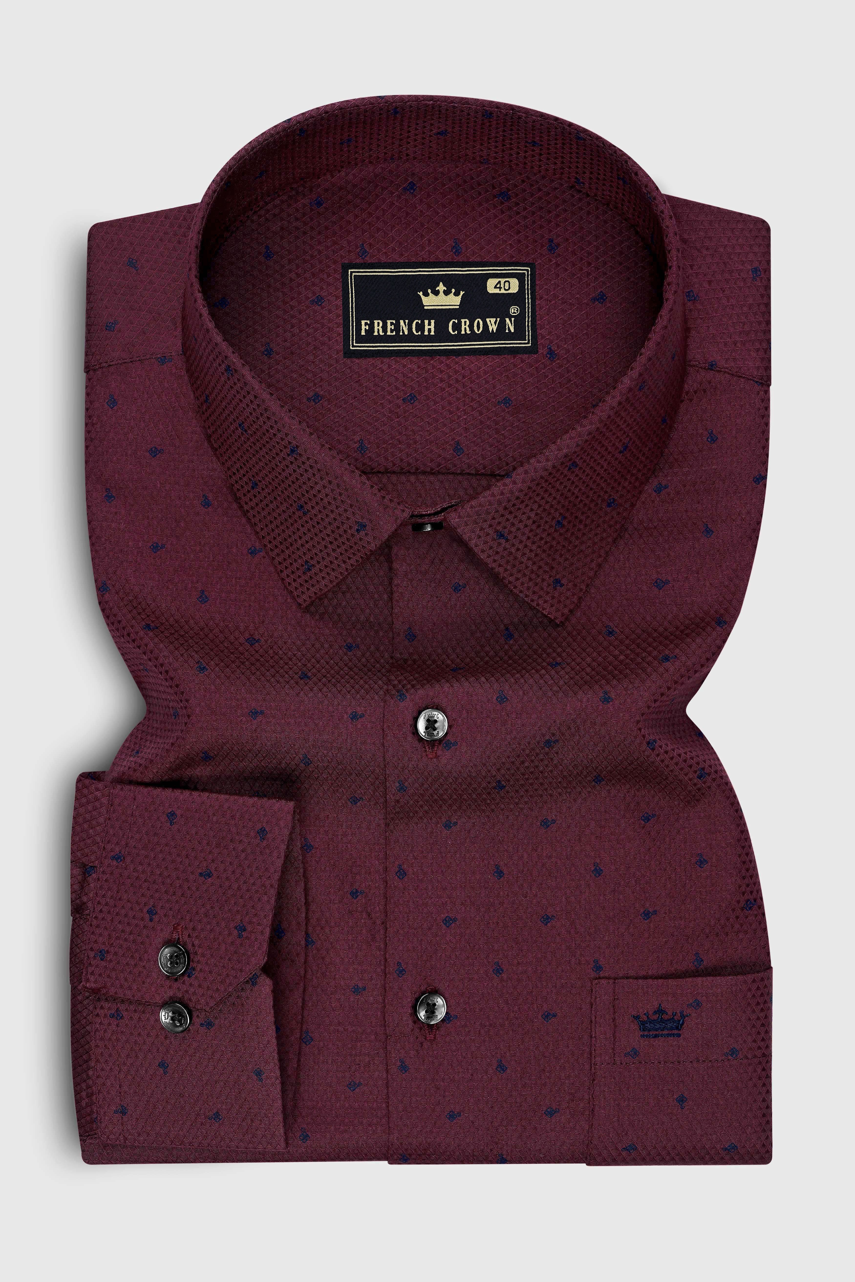 Ember-oak Maroon Dobby Textured Premium Giza Cotton Dress Shirt