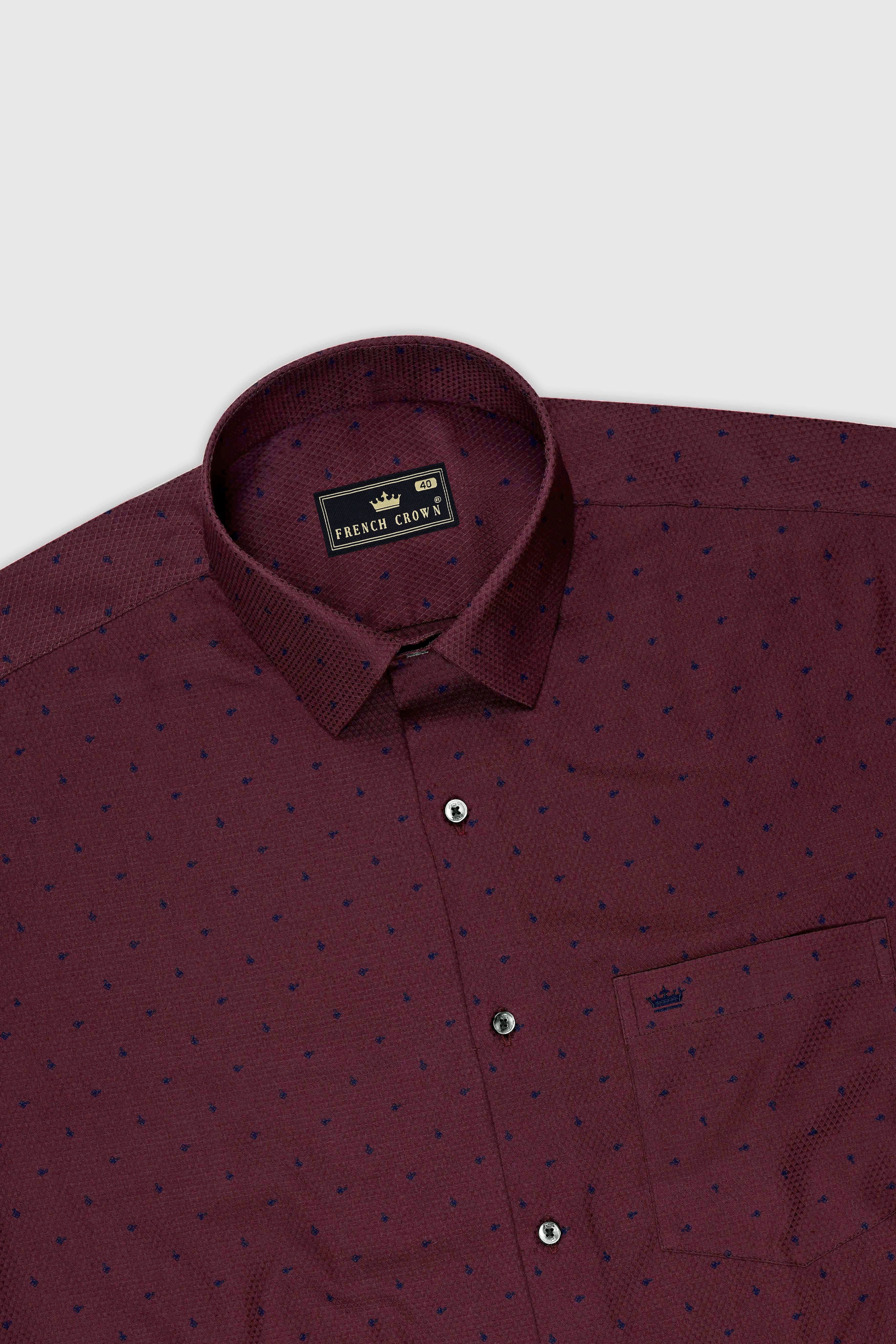 Ember-oak Maroon Dobby Textured Premium Giza Cotton Dress Shirt