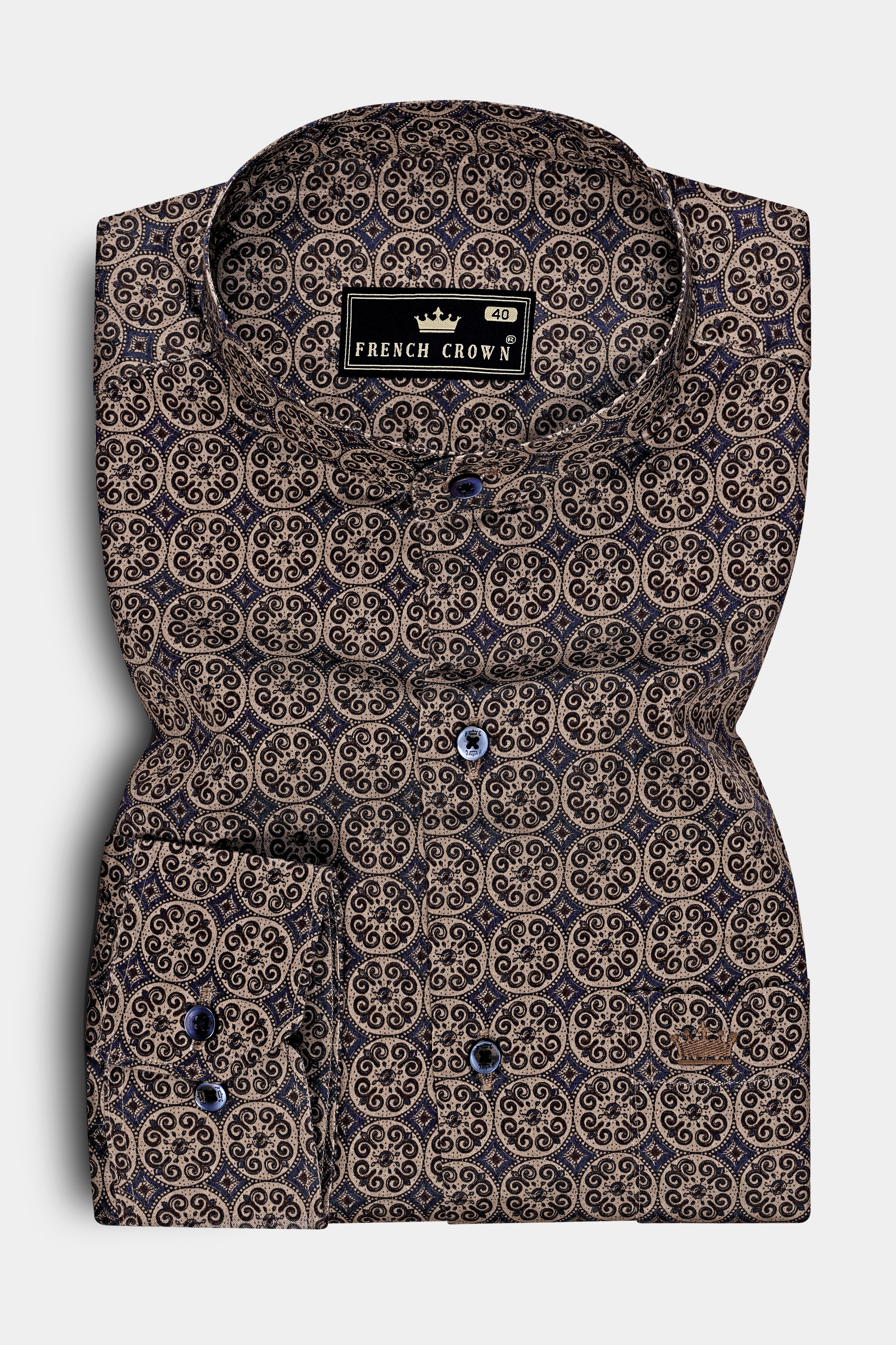 Regalia-Iridium Brown And Malta Cream Royal Medallion Printed Subtle Sheen Super Soft Premium Cotton Casual Shirt