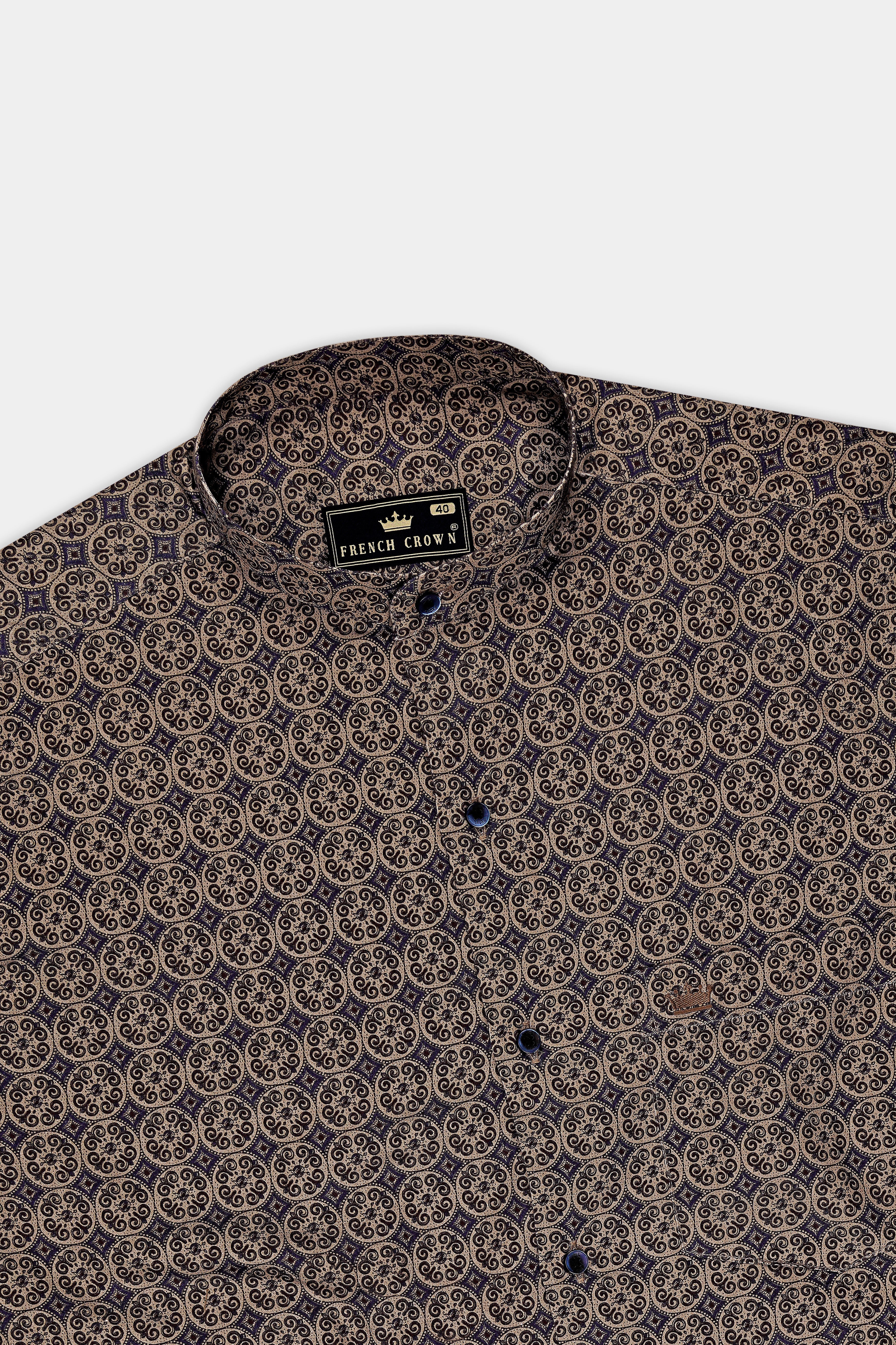 Regalia-Iridium Brown And Malta Cream Royal Medallion Printed Subtle Sheen Super Soft Premium Cotton Casual Shirt