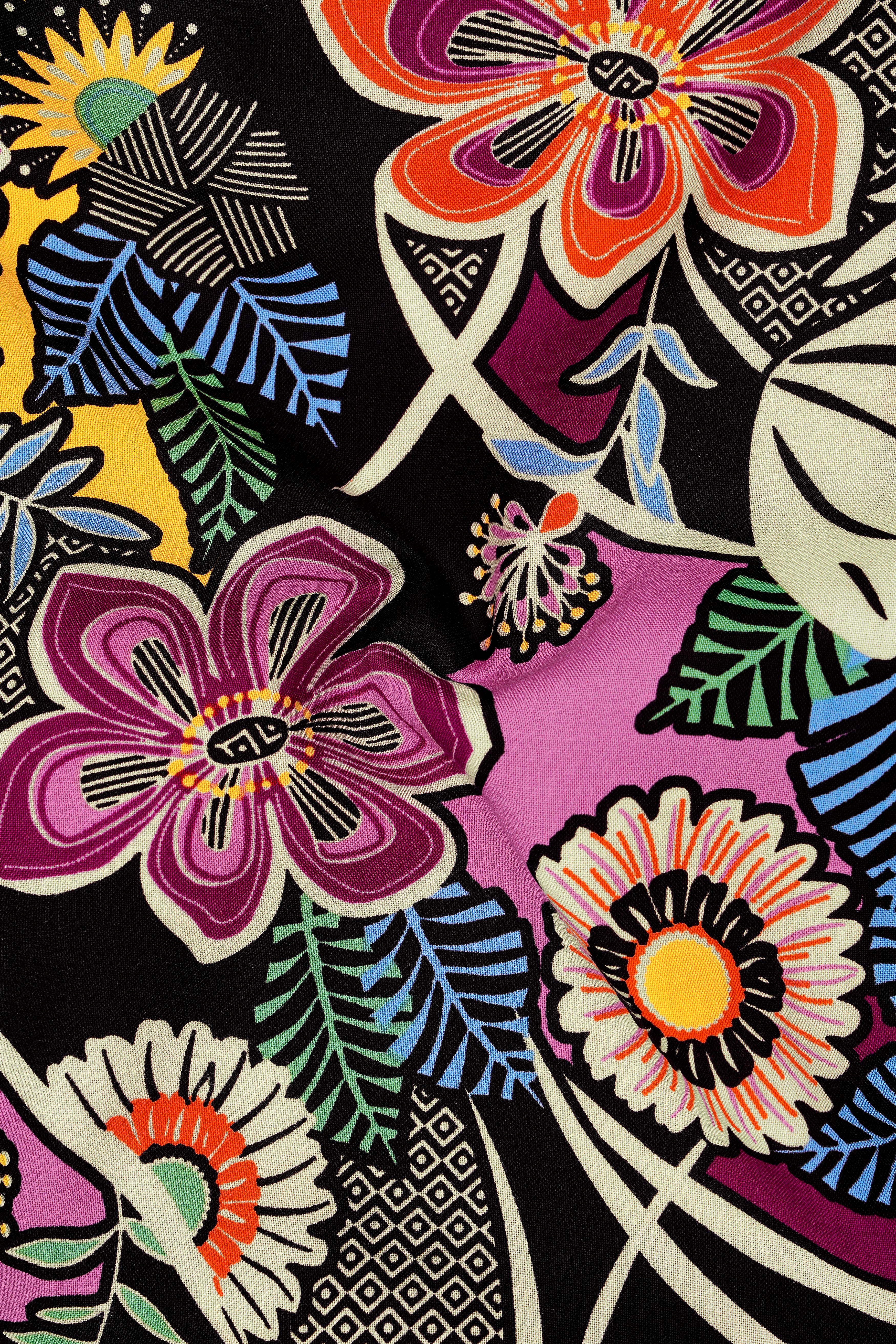 Elysian-Jade Black And Hopbush Pink Multicolour Tropical Floral Printed Super Soft Tencel Casual Shirt
