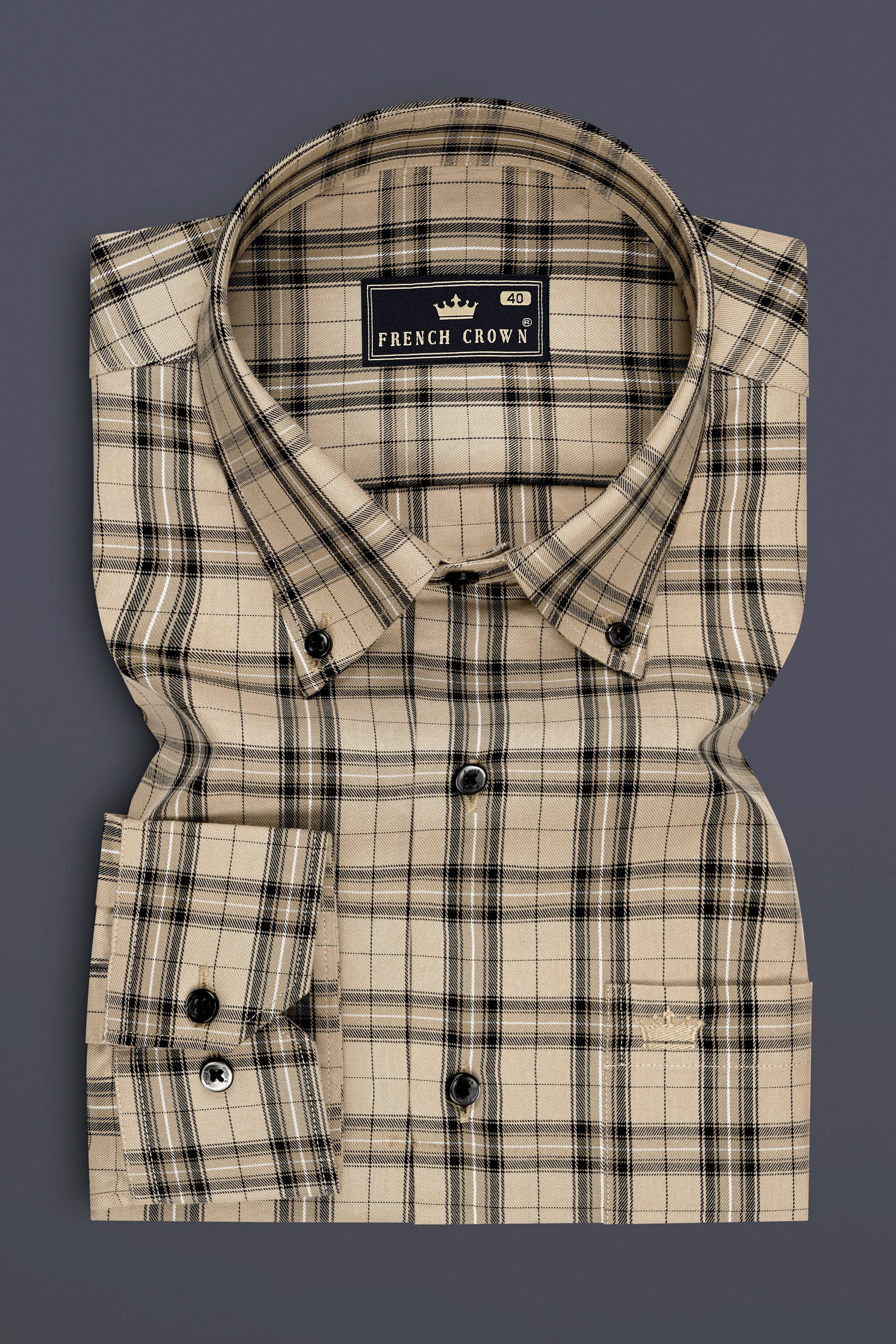 Oasis-Rodeo Dust Cream Plaid Twill Premium Cotton Semi Formal Shirt