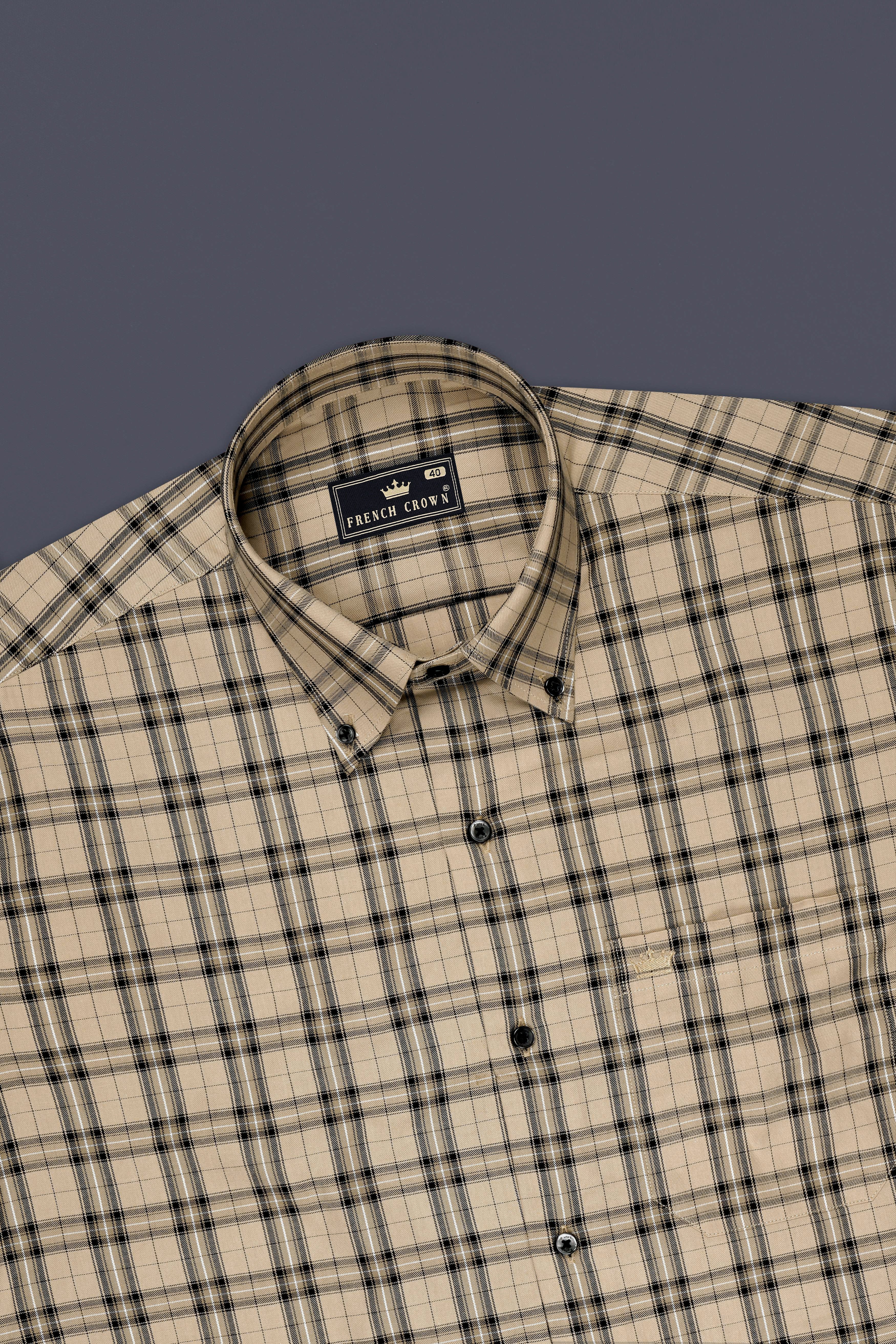 Oasis-Rodeo Dust Cream Plaid Twill Premium Cotton Semi Formal Shirt