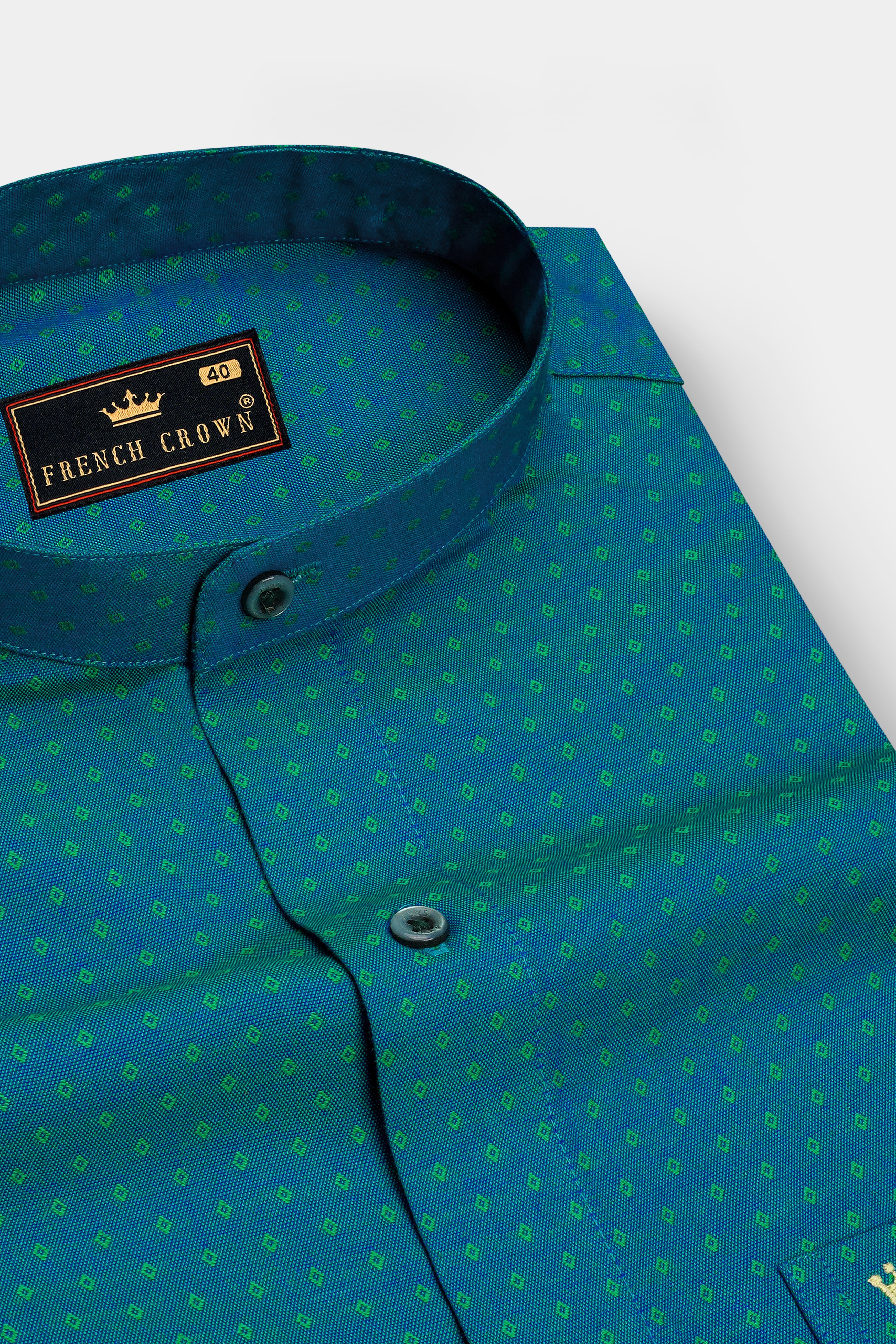 Velaro-Atoll Blue Two Tone Jacquard Textured Premium Cotton Semi Formal Shirt