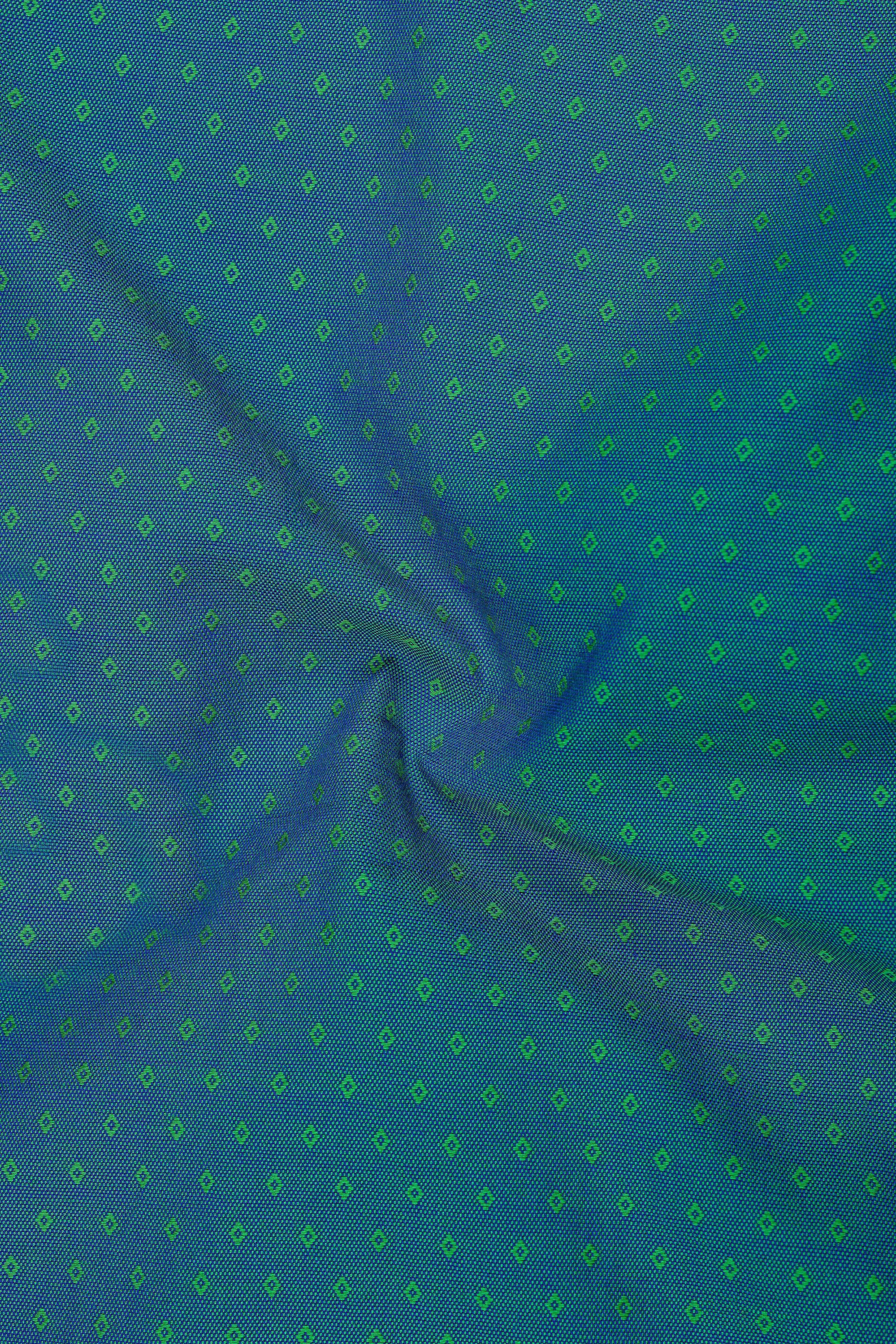 Velaro-Atoll Blue Two Tone Jacquard Textured Premium Cotton Semi Formal Shirt