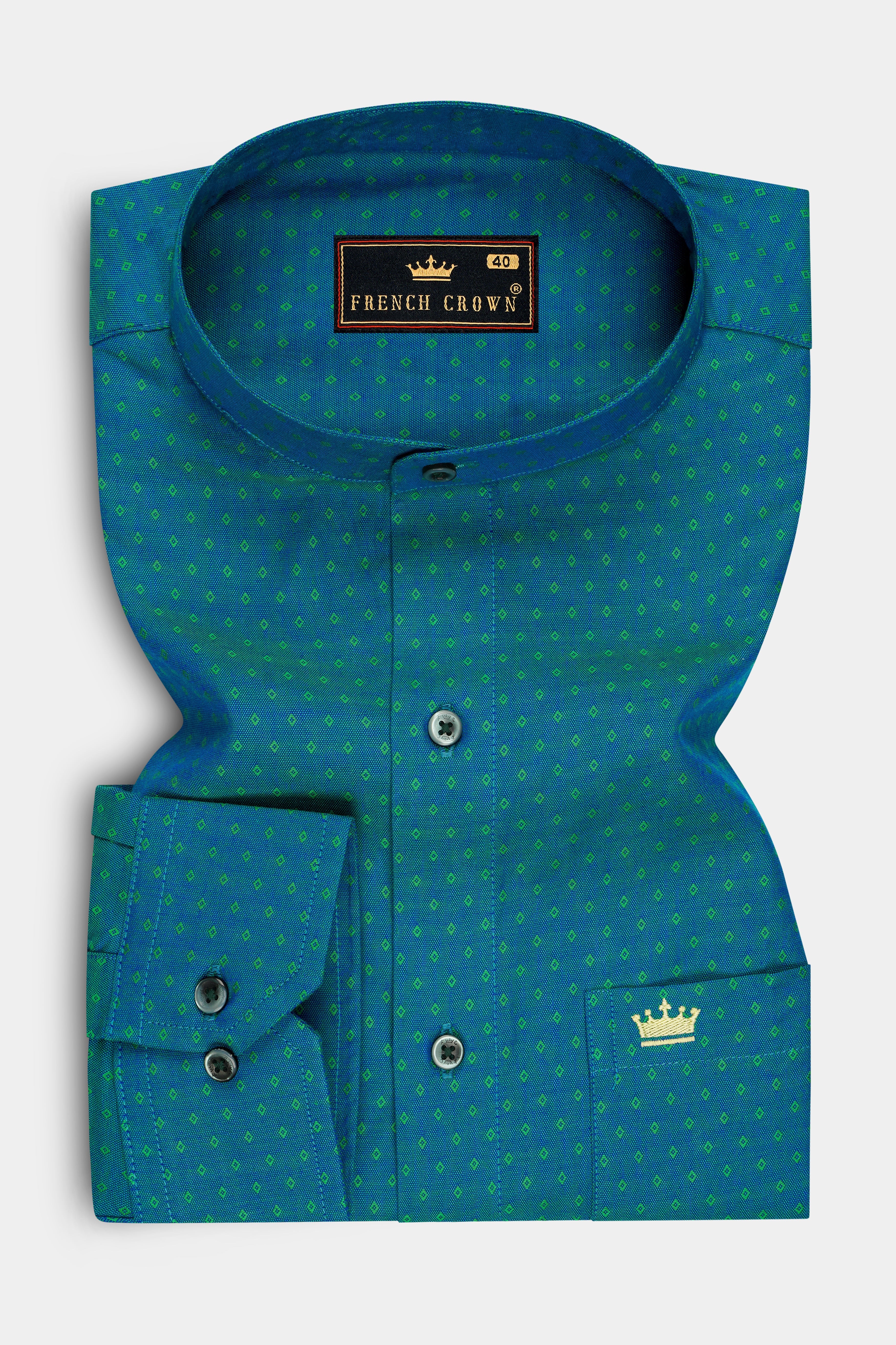 Velaro-Atoll Blue Two Tone Jacquard Textured Premium Cotton Semi Formal Shirt