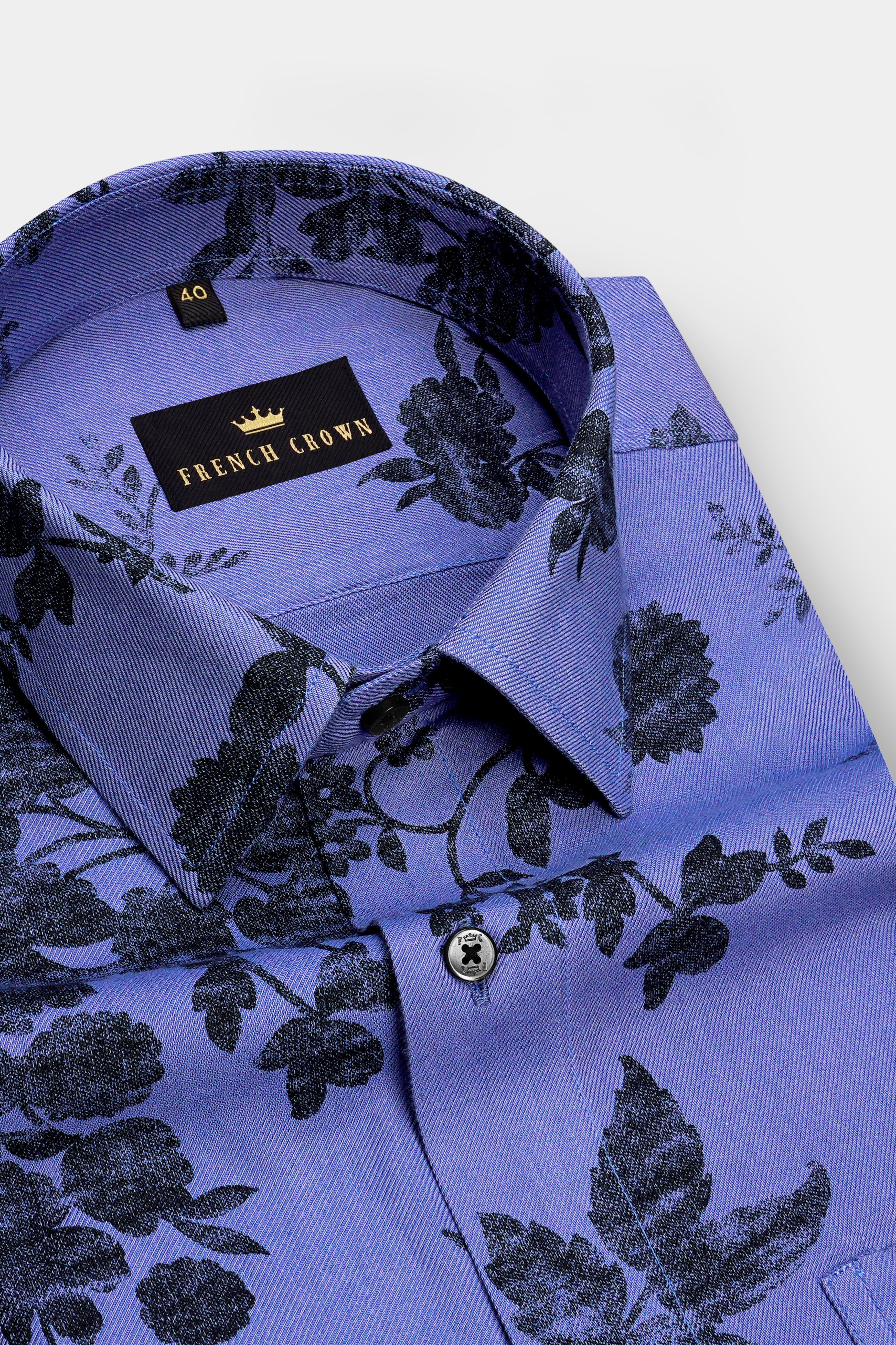 Azurion-Deluge Blue Vintage Floral Printed Super Soft Tencel Casual Shirt