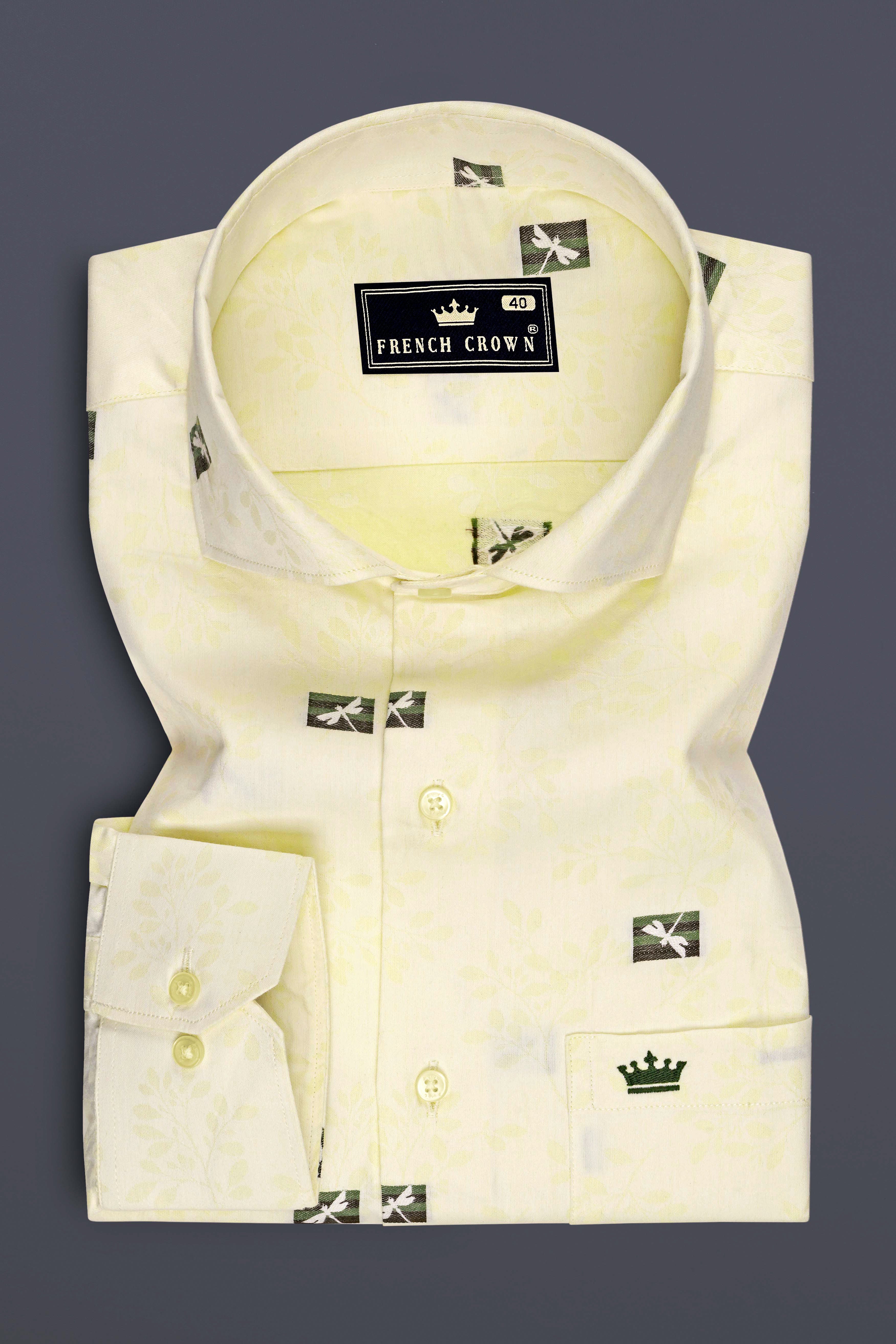 Veloro-Colonial Yellow Jacquard Textured Premium Cotton Dress Shirt