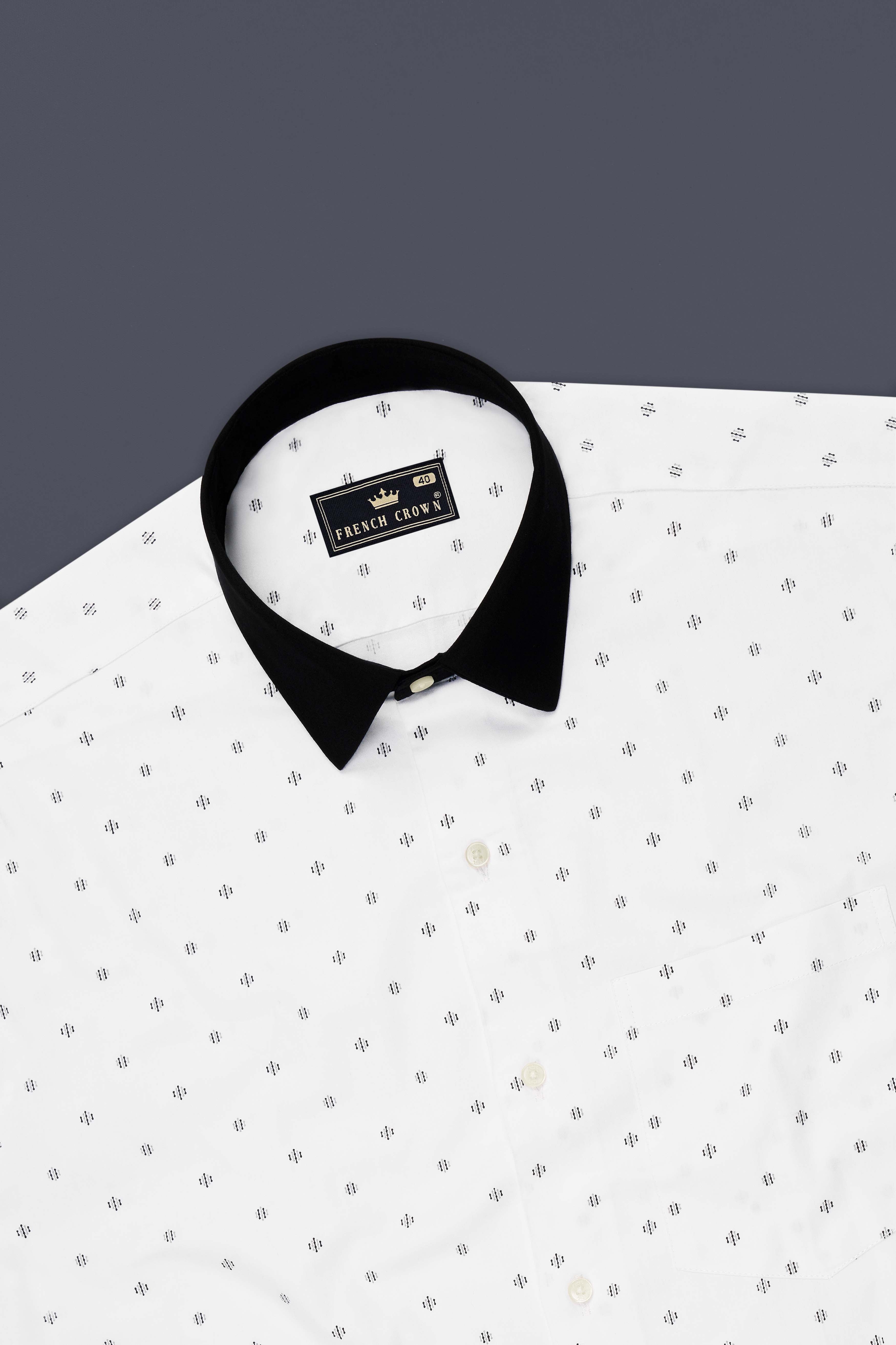 Lustre-Bright White Printed Subtle Sheen Super Soft Premium Cotton Dress Shirt