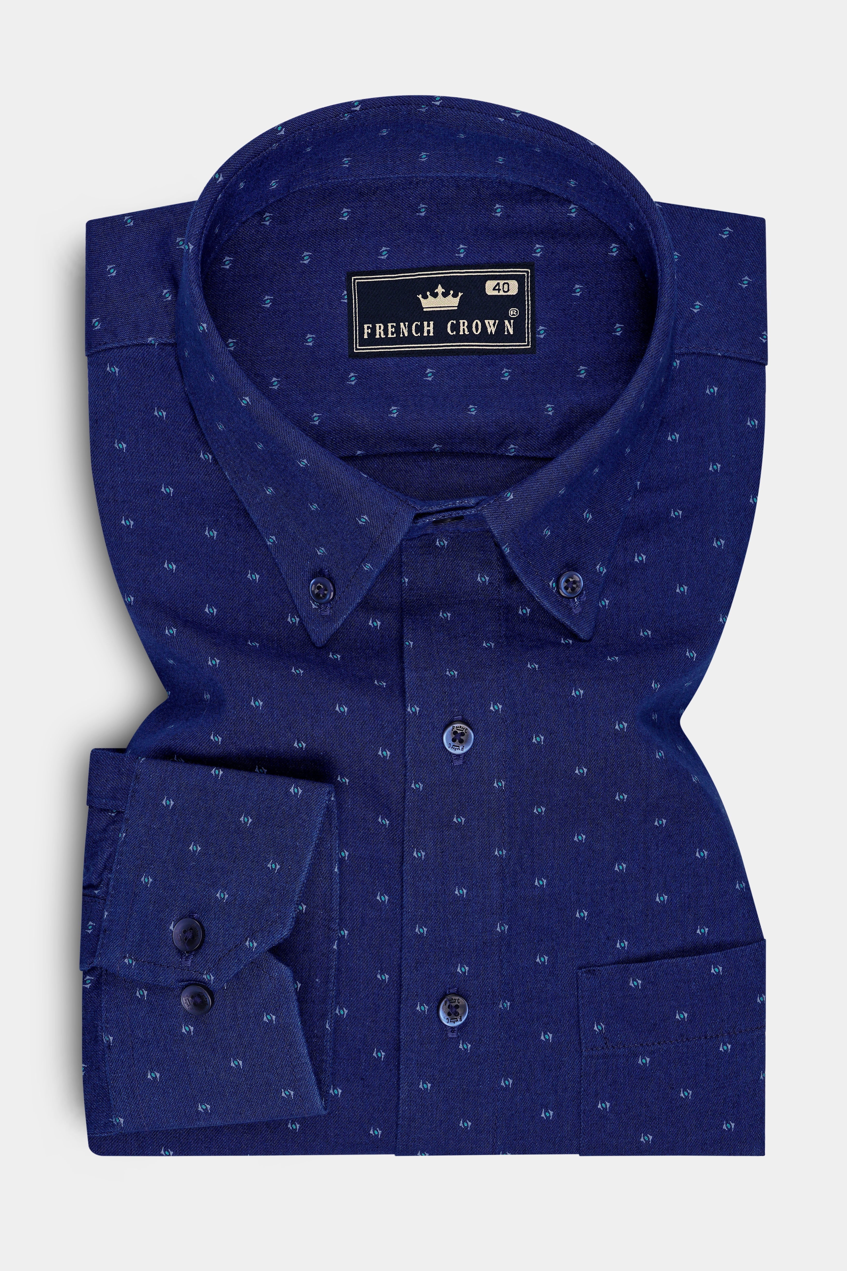 Zephric-Bunting Blue Printed Premium Denim Casual Shirt