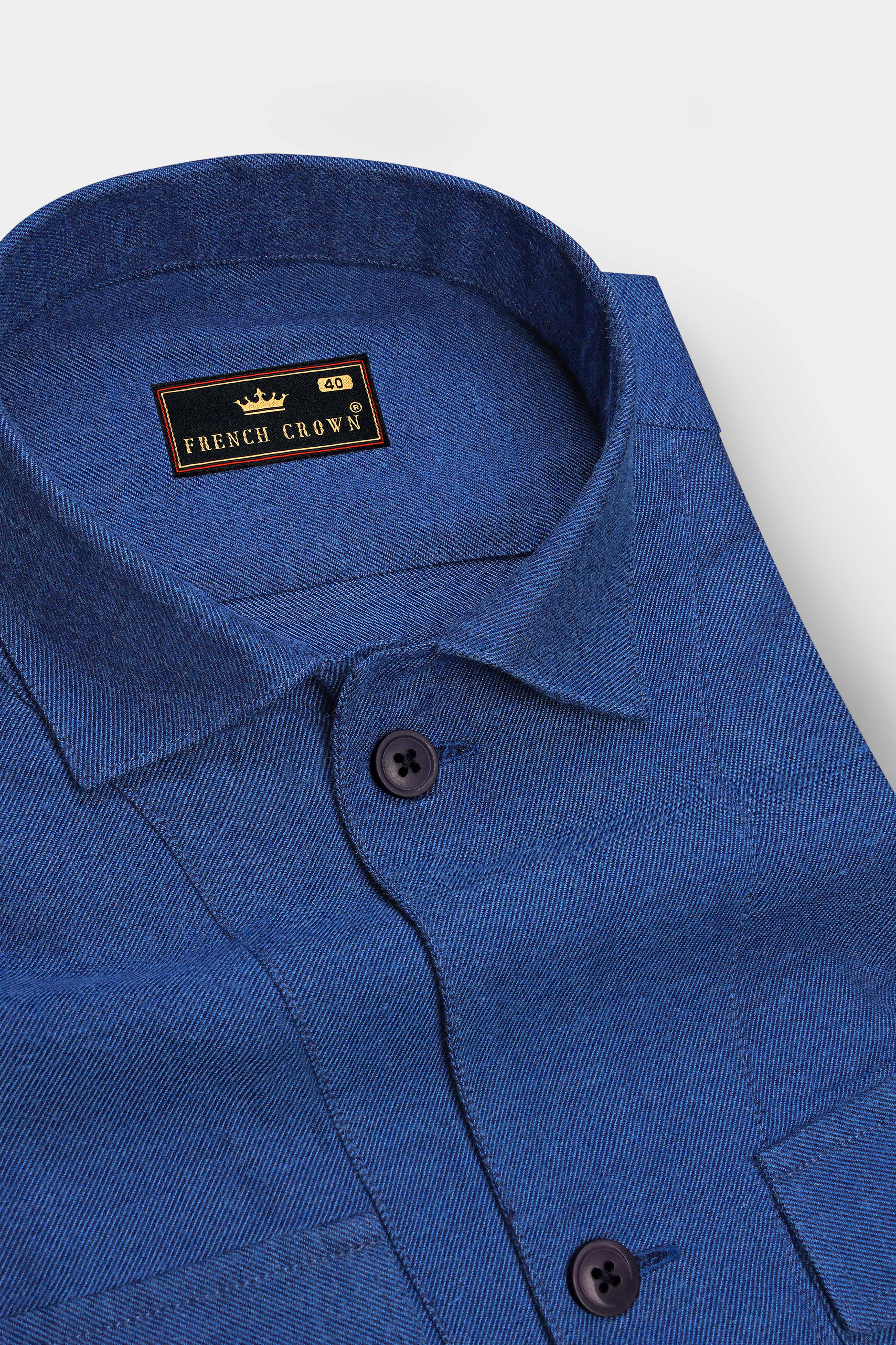 Stratos-Lapis Blue Textured Flannel Premium Cotton Designer Casual Shirt