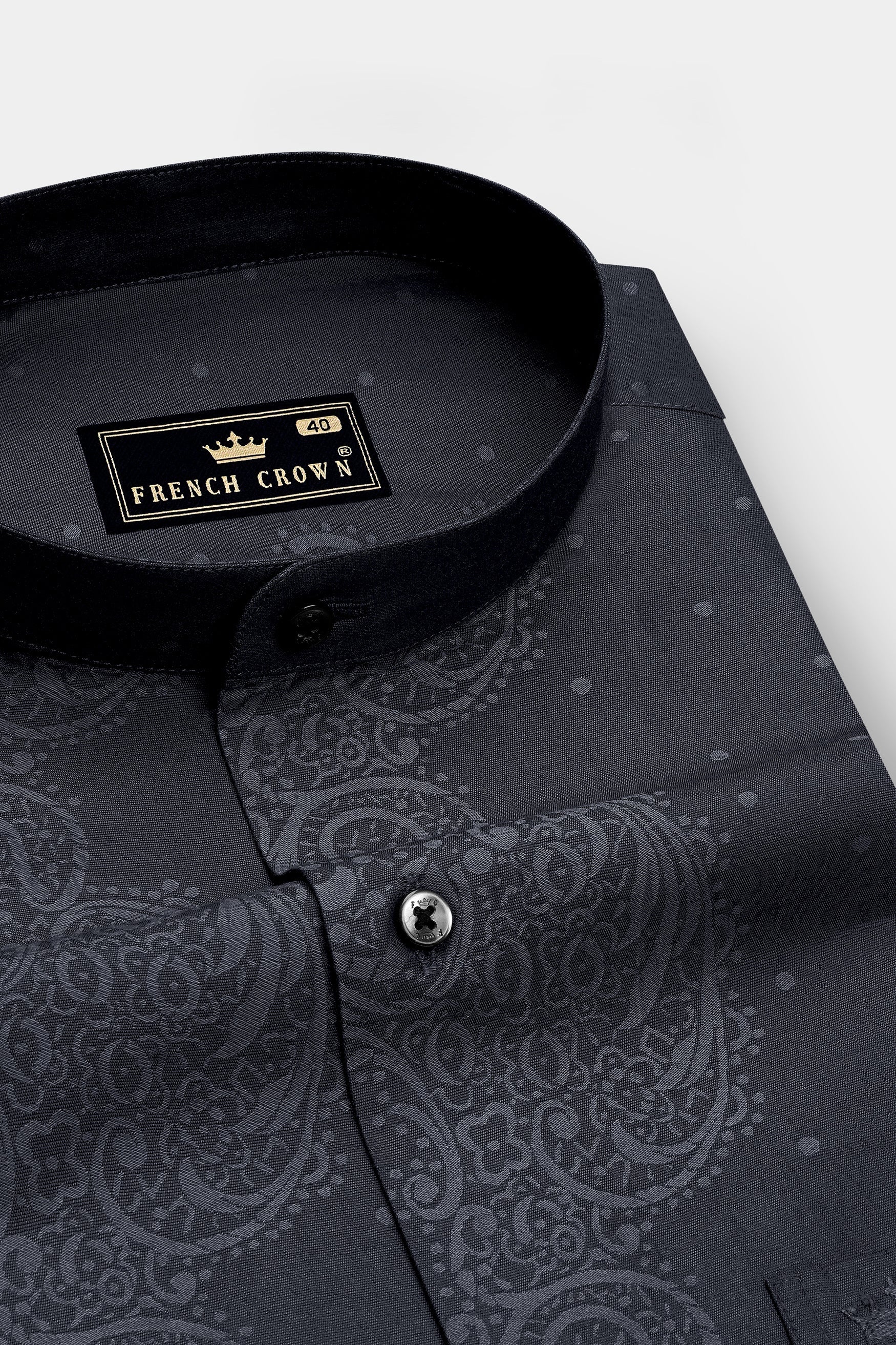 Eclipse-Onyx Gray Tonal Paisley Printed Jacquard Textured Premium Cotton Semi Formal Shirt