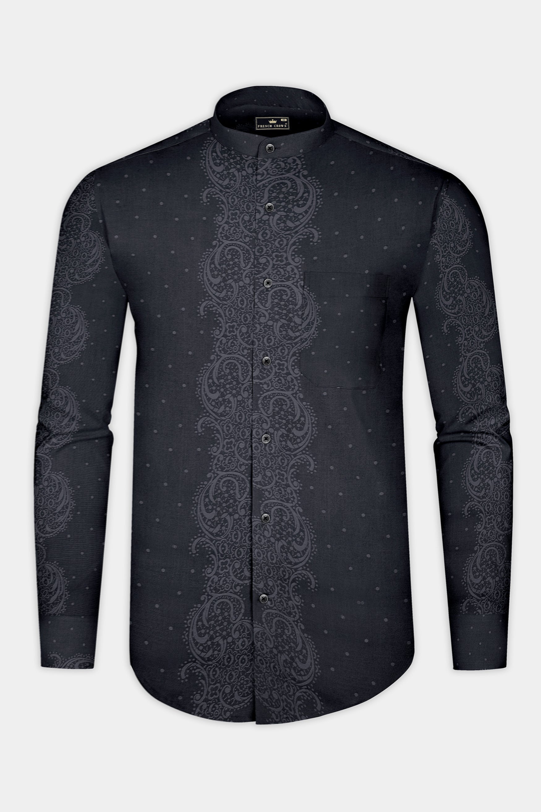 Eclipse-Onyx Gray Tonal Paisley Printed Jacquard Textured Premium Cotton Semi Formal Shirt