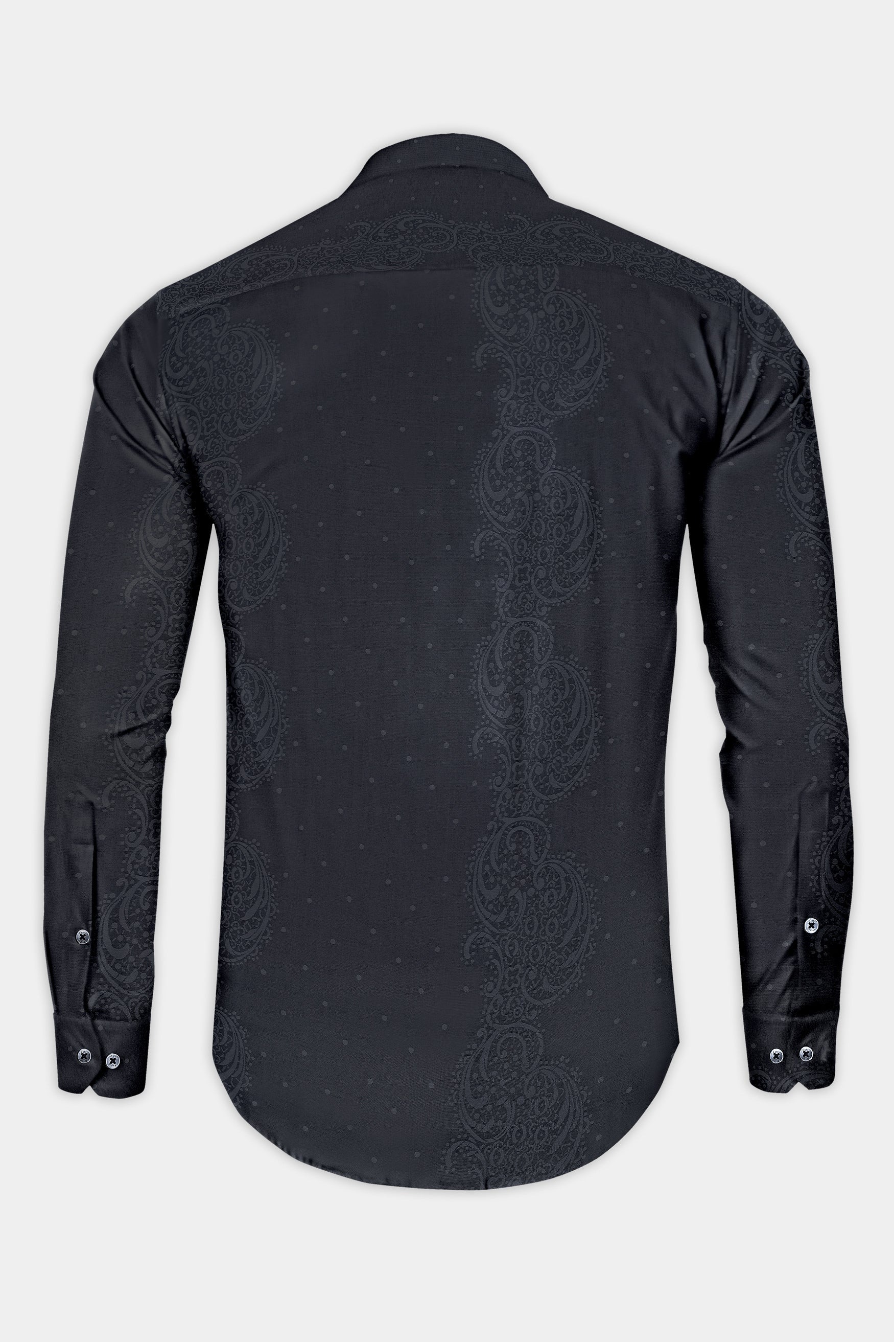 Eclipse-Onyx Gray Tonal Paisley Printed Jacquard Textured Premium Cotton Semi Formal Shirt