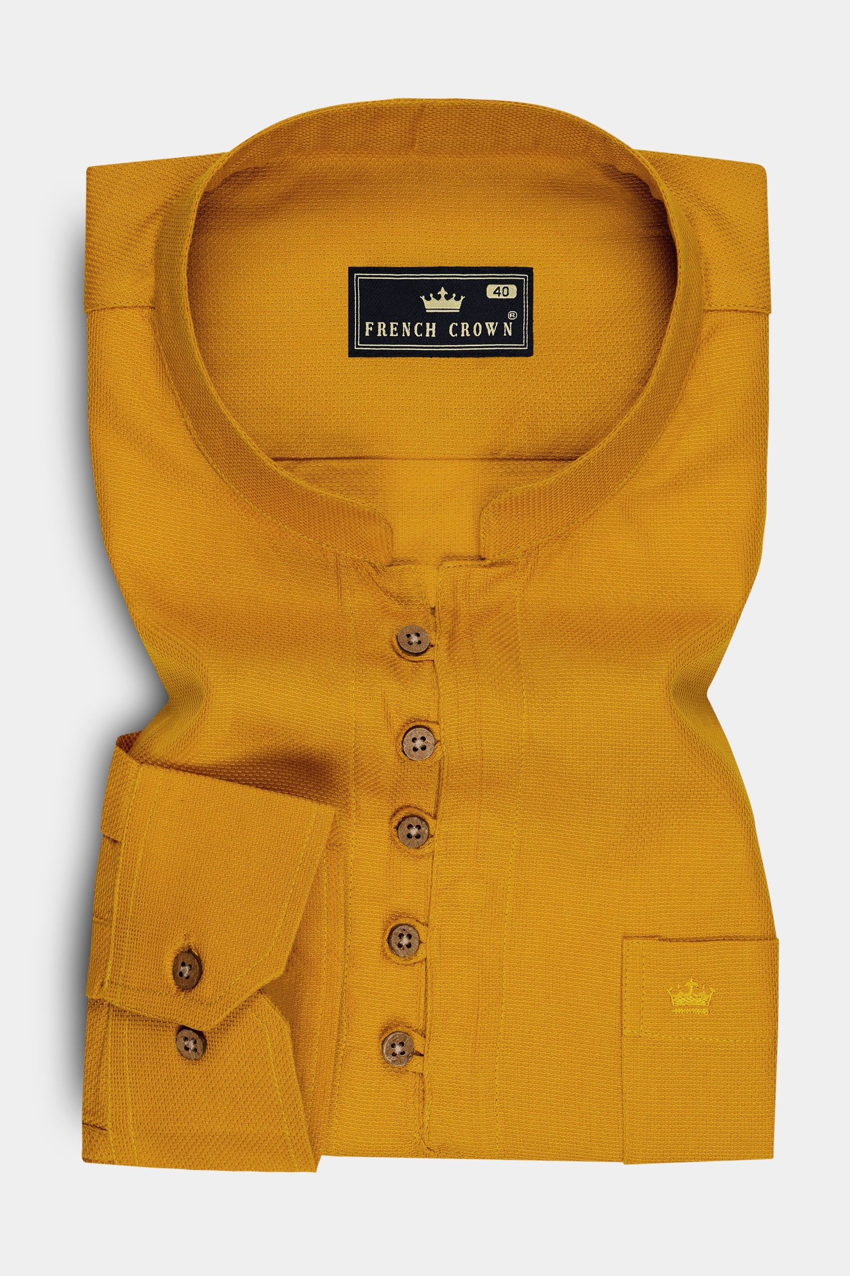 Soleil-Tahiti Yellow Dobby Textured Premium Giza Cotton Casual Shirt