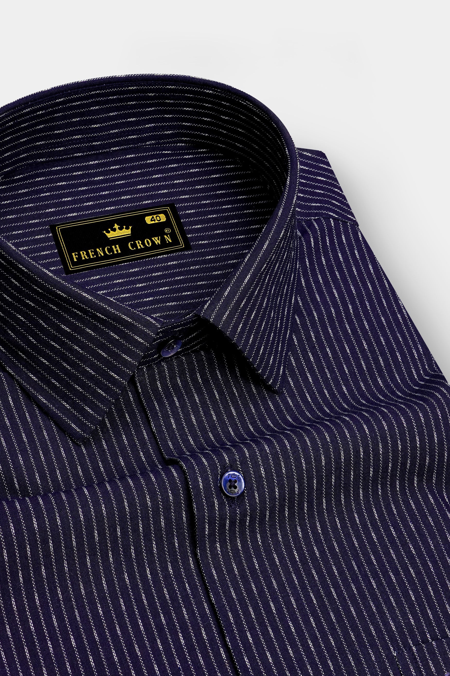 Orvian-Vulcan Blue Striped Dobby Textured Premium Giza Cotton Dress Shirt