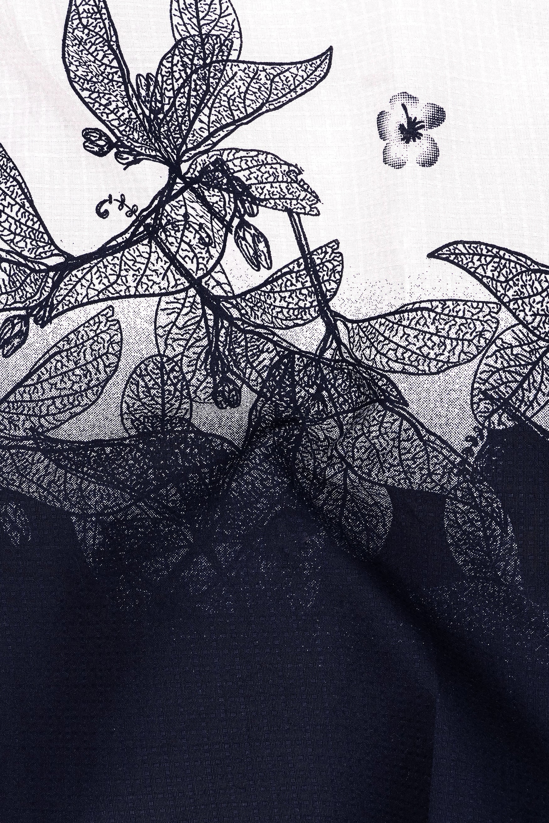 Florique-Bright White And Mirage Blue Floral Placement Printed Dobby Textured Premium Giza Cotton Casual Shirt