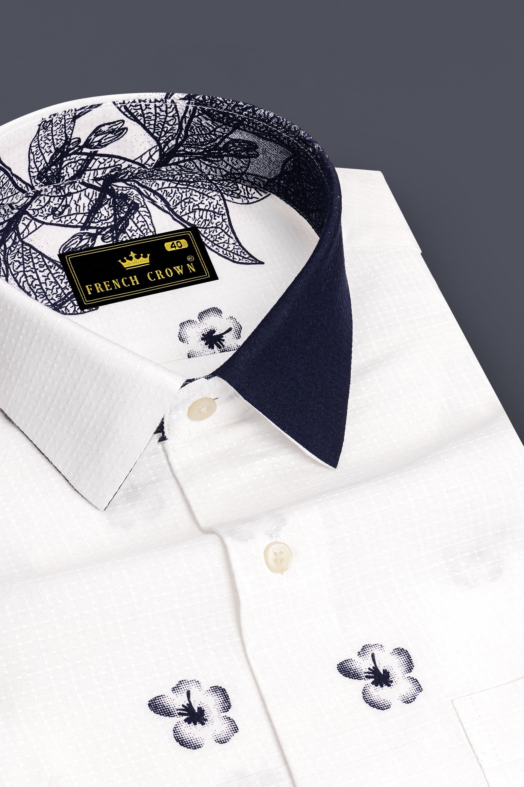 Florique-Bright White And Mirage Blue Floral Placement Printed Dobby Textured Premium Giza Cotton Casual Shirt
