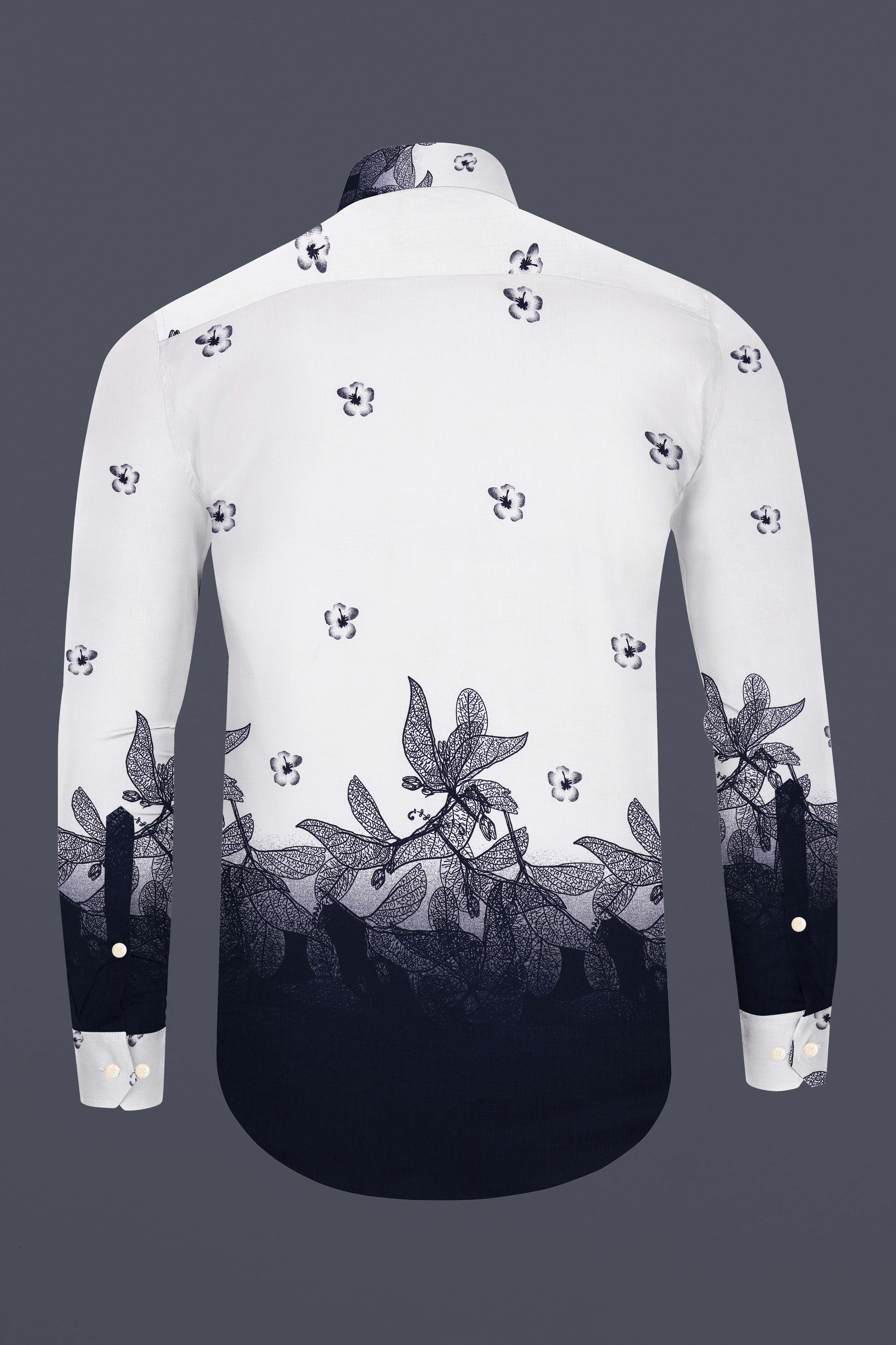Florique-Bright White And Mirage Blue Floral Placement Printed Dobby Textured Premium Giza Cotton Casual Shirt
