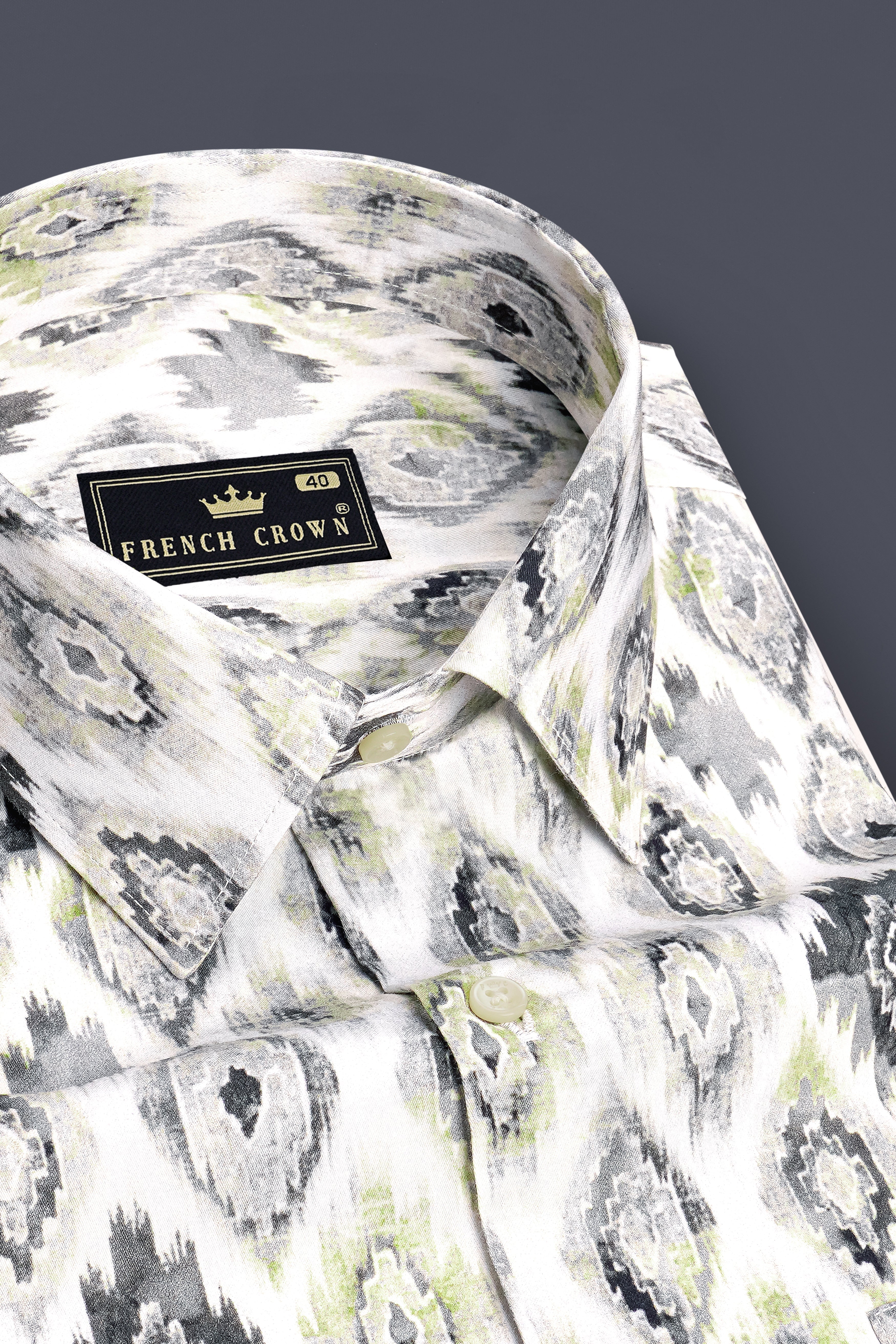 Ikzari-Bright White Tribal Ikat Printed Subtle Sheen Super Soft Premium Cotton Dress Shirt