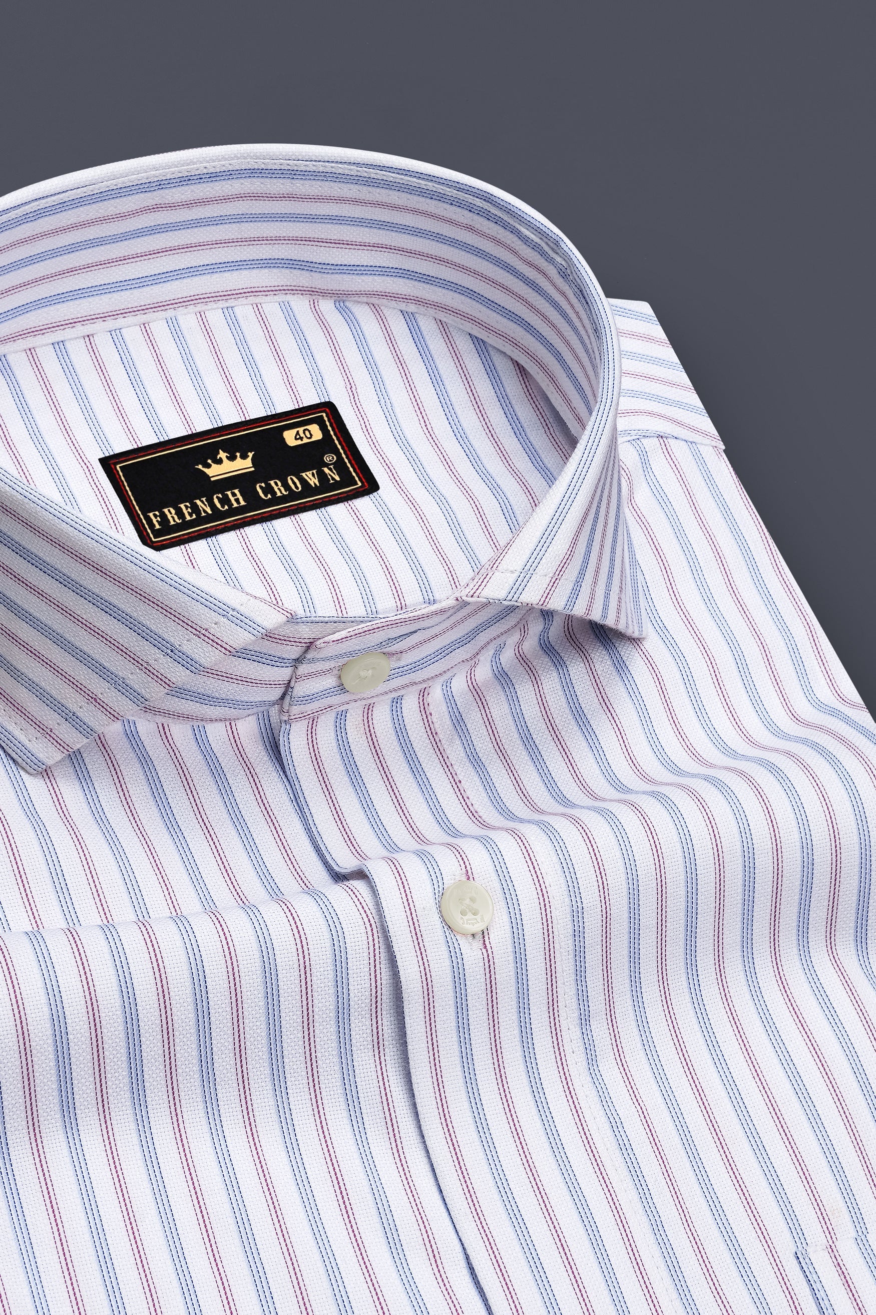 Strivon-Bright White And Catalina Blue Multicolour Striped Dobby Premium Giza Cotton Formal Shirt