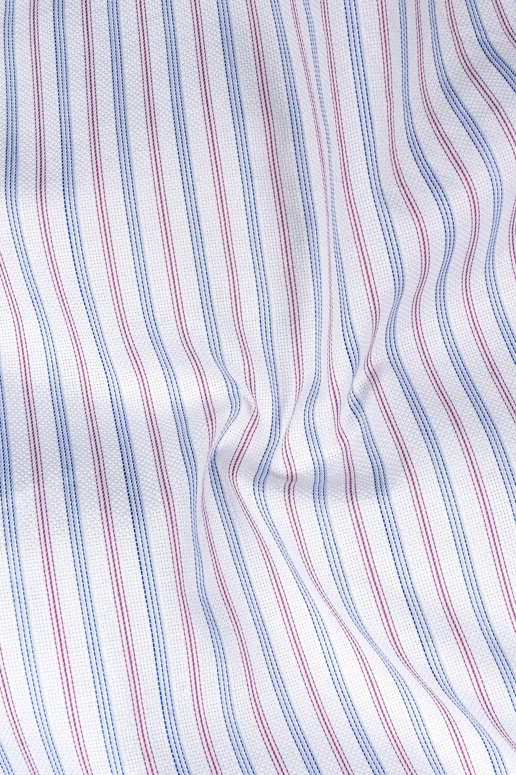 Strivon-Bright White And Catalina Blue Multicolour Striped Dobby Premium Giza Cotton Formal Shirt