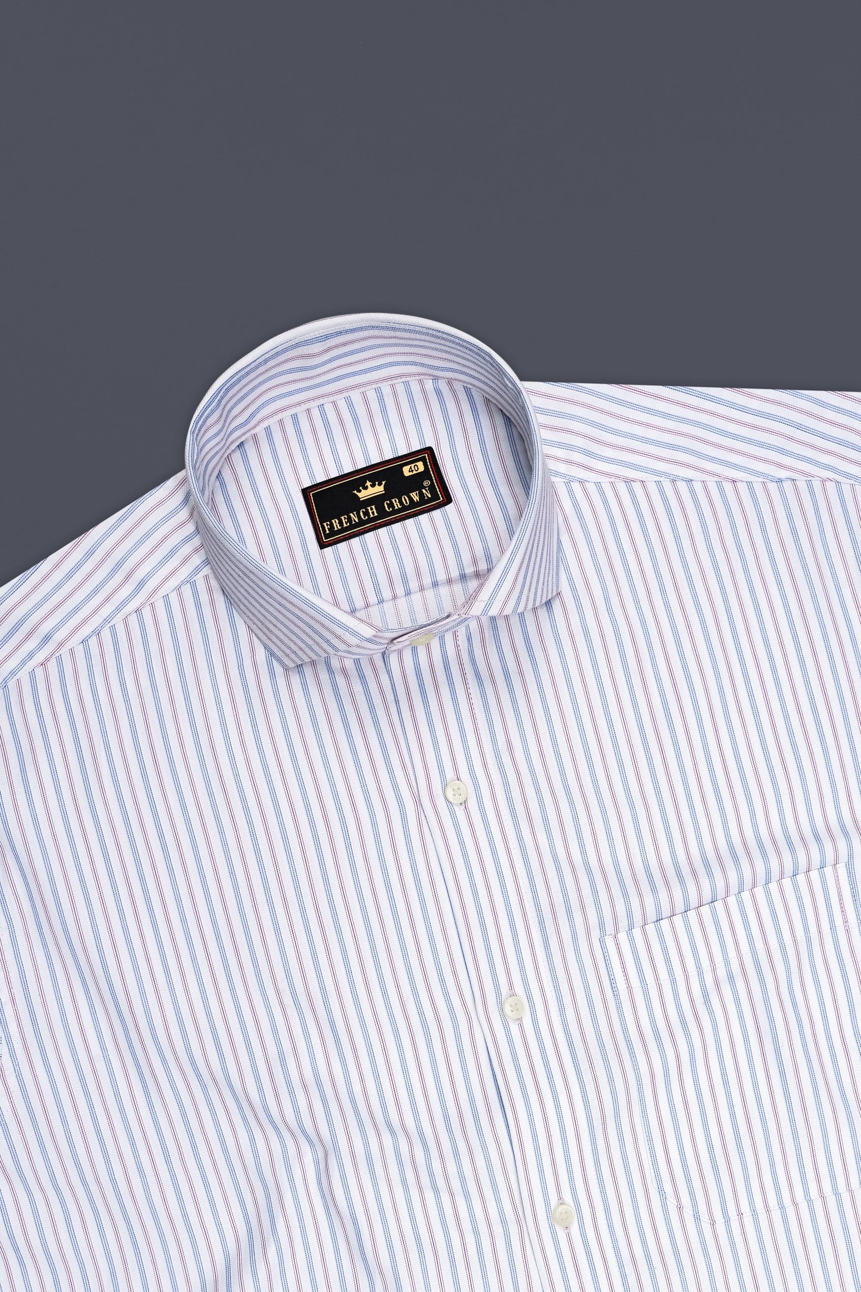 Strivon-Bright White And Catalina Blue Multicolour Striped Dobby Premium Giza Cotton Formal Shirt