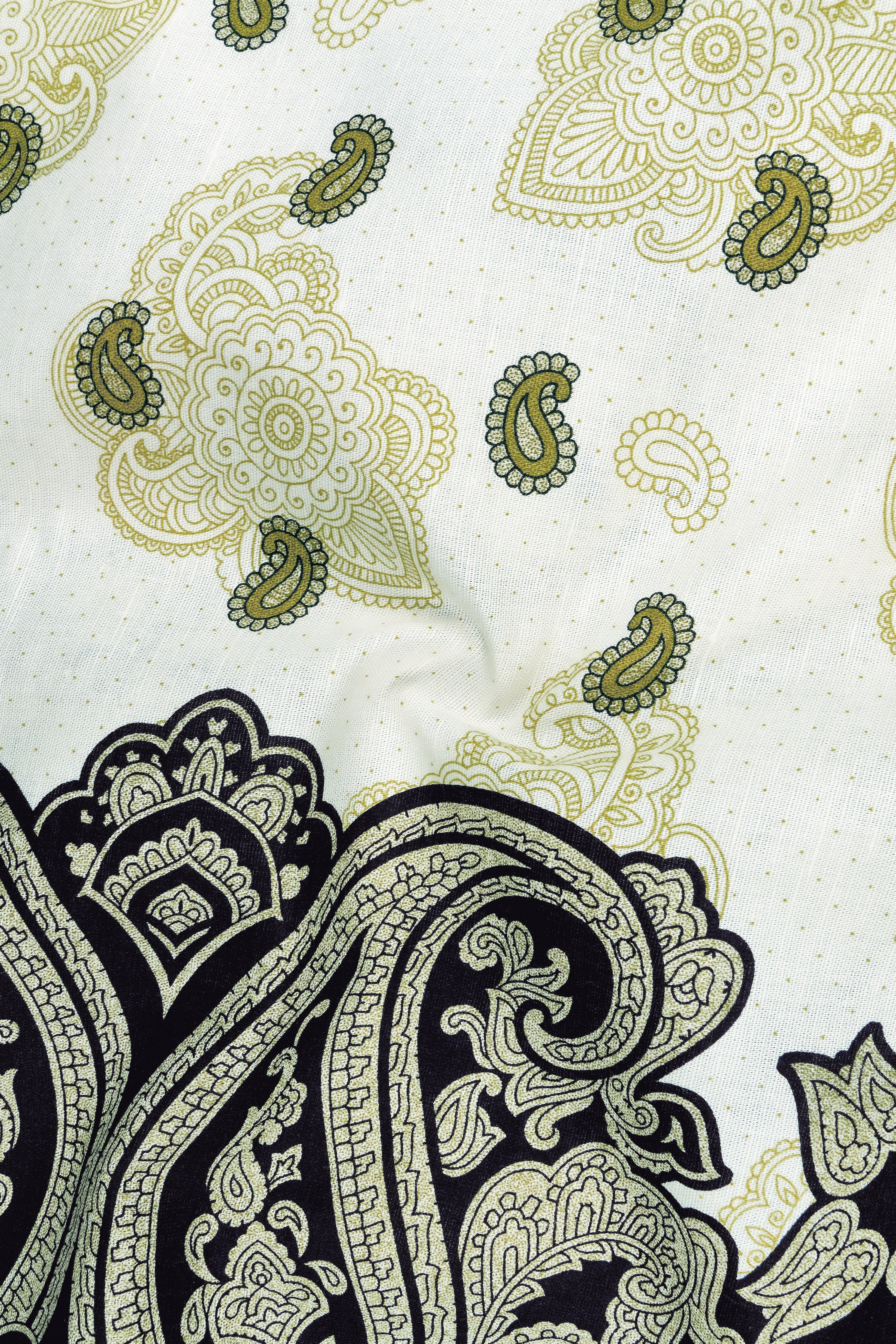 Paisano-Spring Cream And Husk Green Paisley Printed Luxurious Linen Casual Shirt
