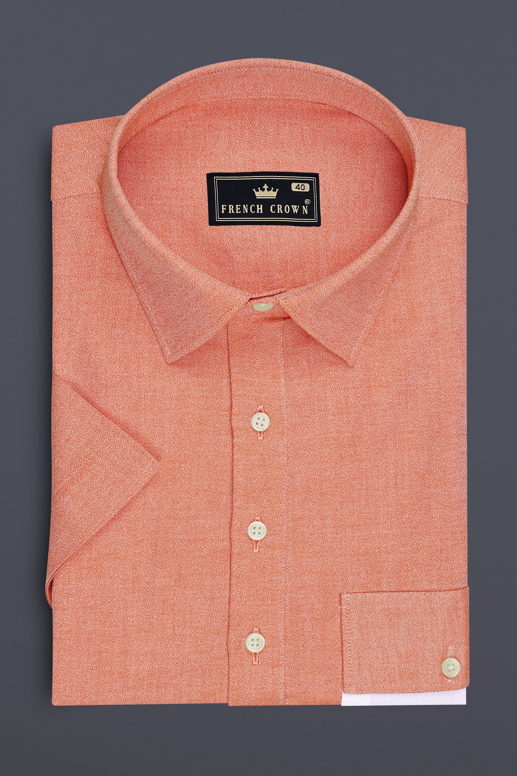 Arvino-Salmon Orange Dobby Textured Premium Giza Cotton Casual Designer Shirt
