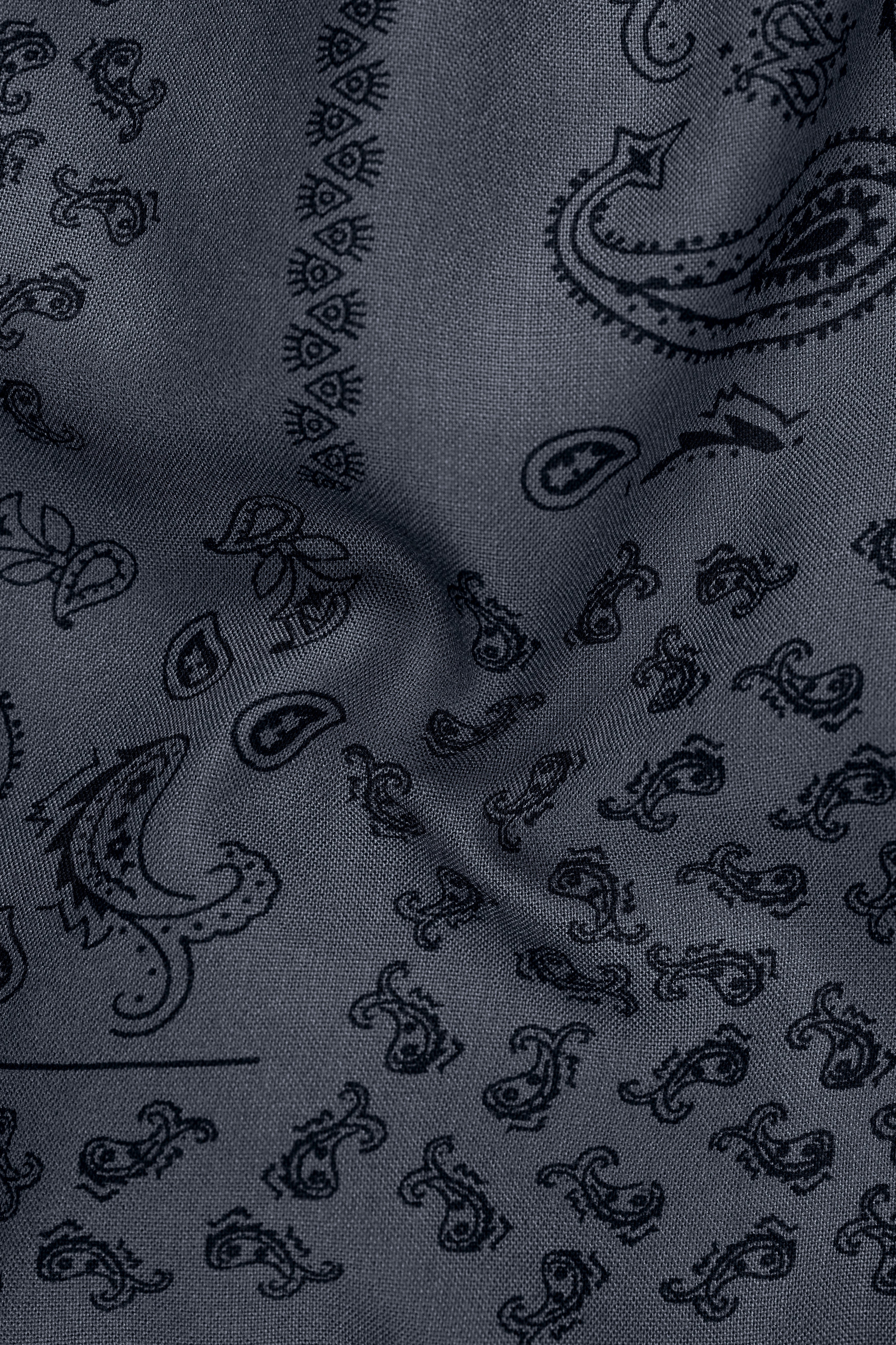 Serein-Mulled Gray Paisley Printed Super Soft Tencel Casual Shirt