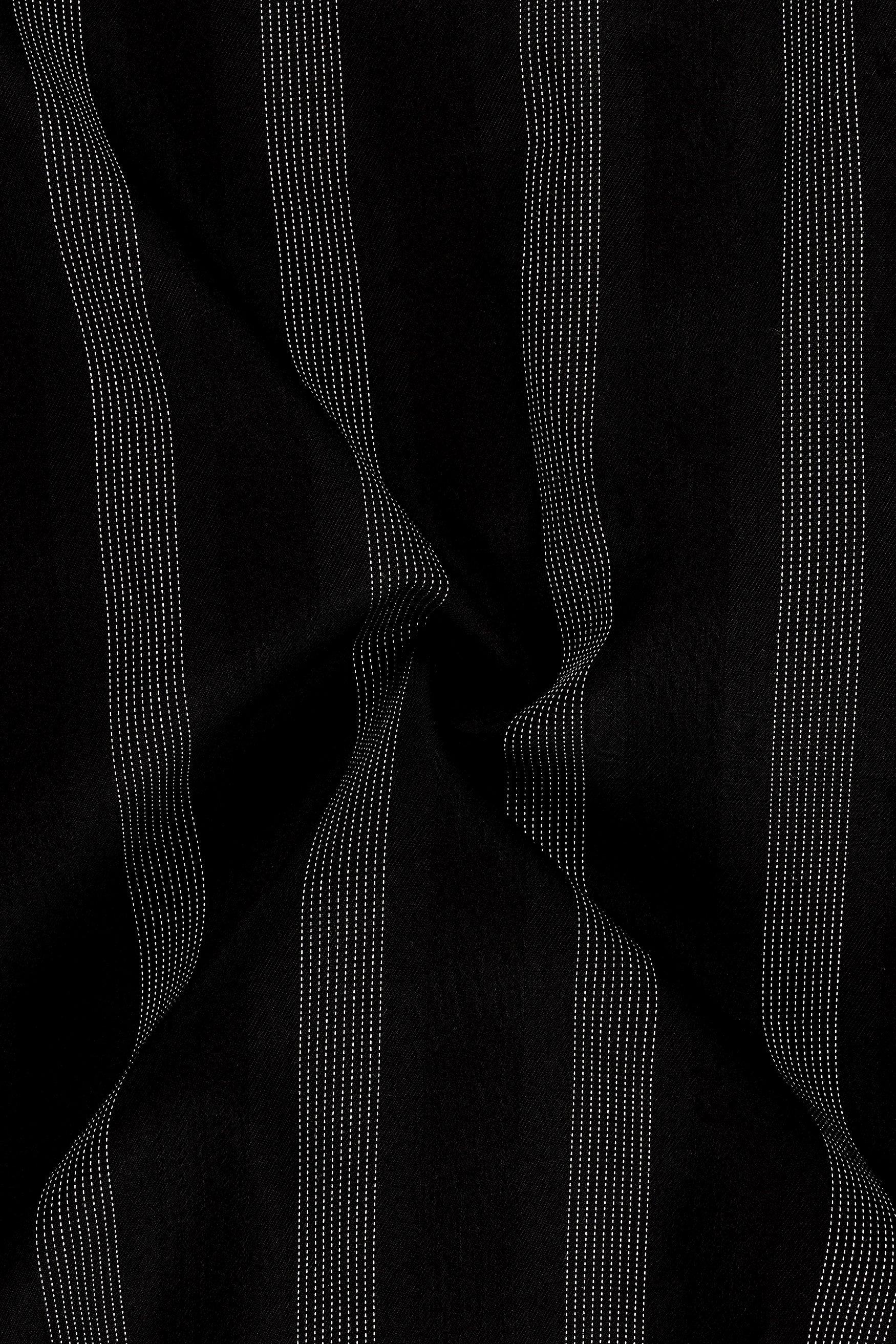 Zayrro-Jade Black Striped Dobby Textured Premium Giza Cotton Casual Shirt