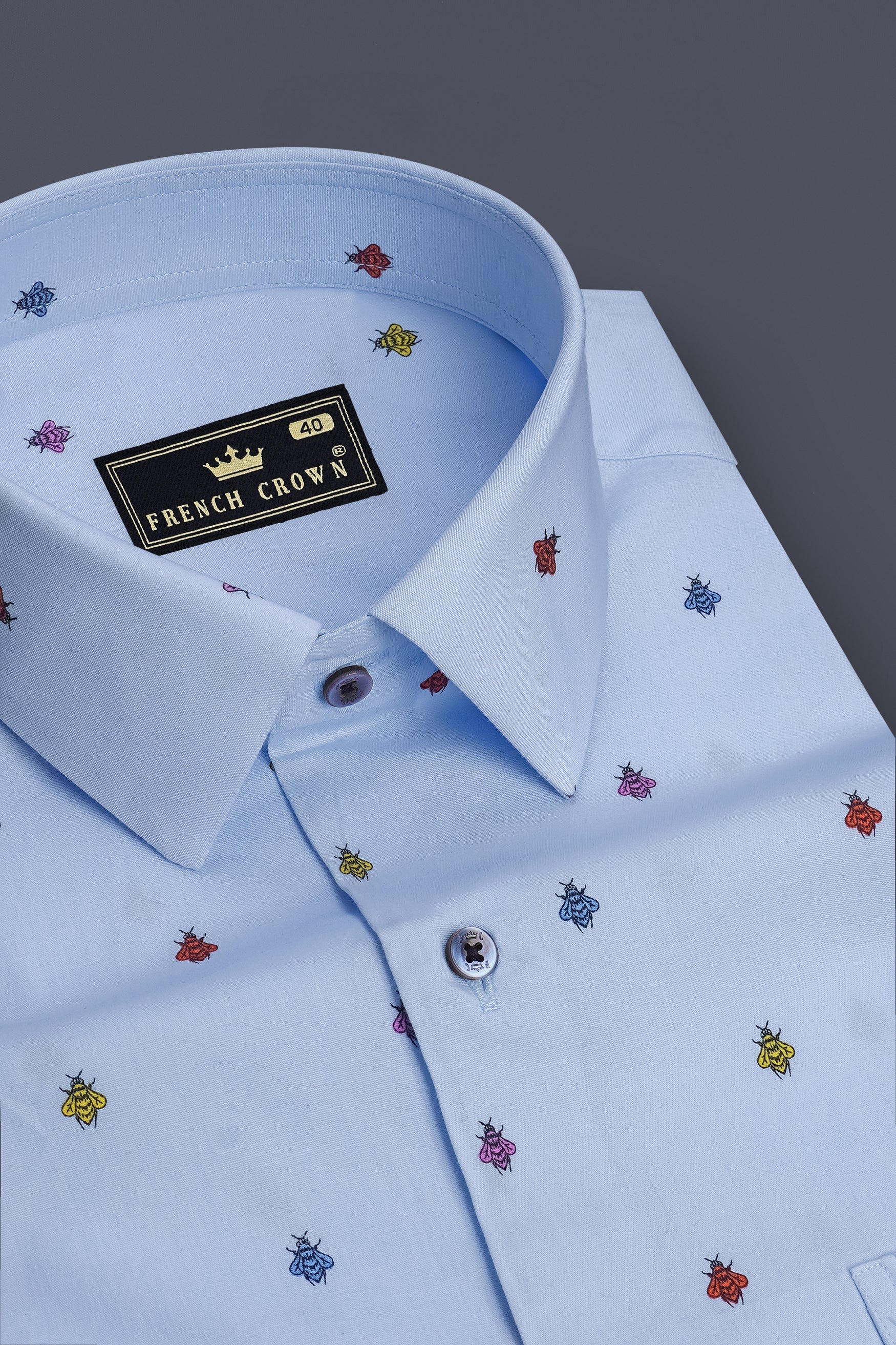 Lunair-Carolina Blue Insect Motif Printed Premium Cotton Casual Shirt