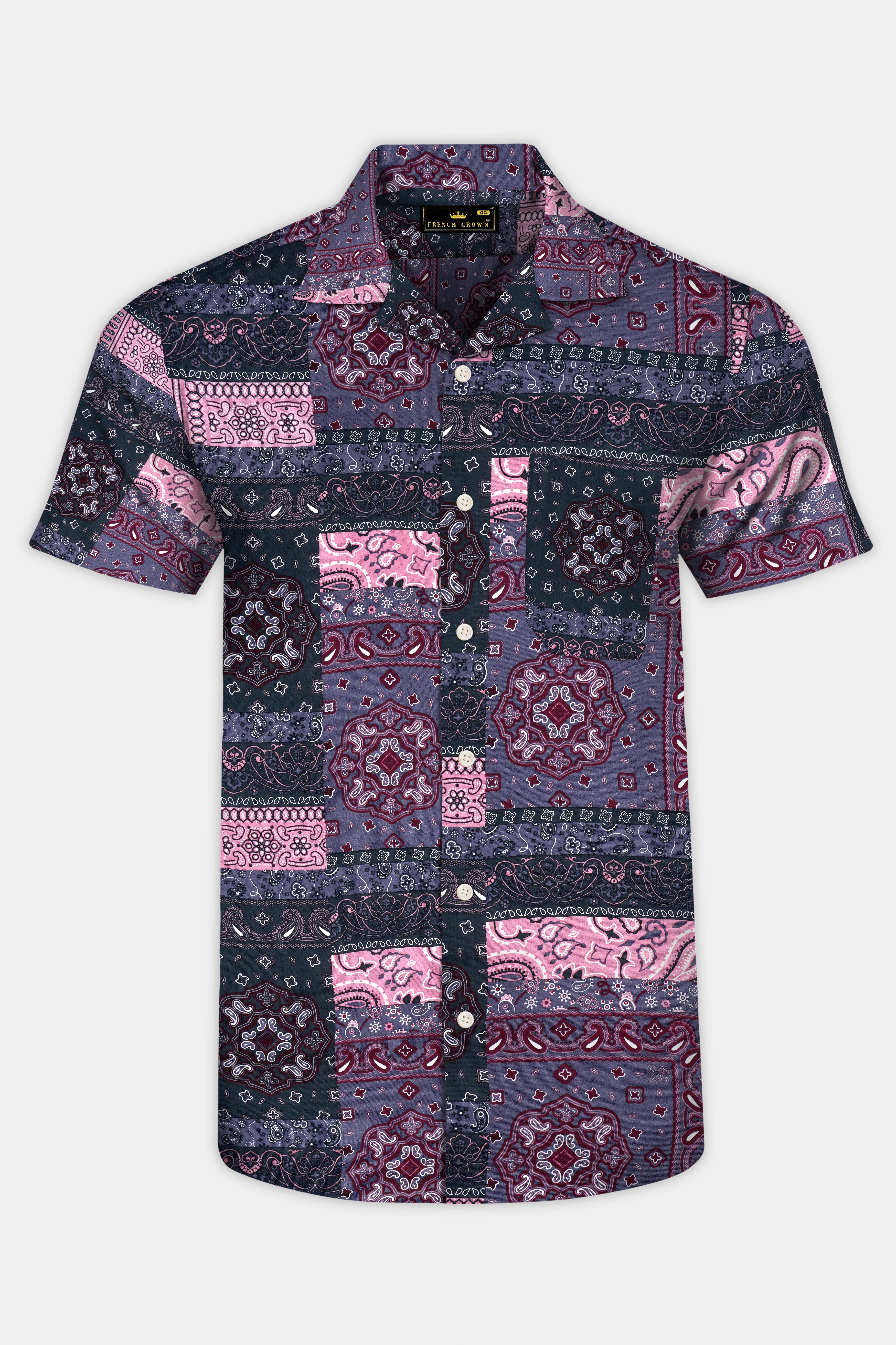 Voyage-Carissma Pink And Ship Gray Bandana Printed Super Soft Tencel Casual Shirt