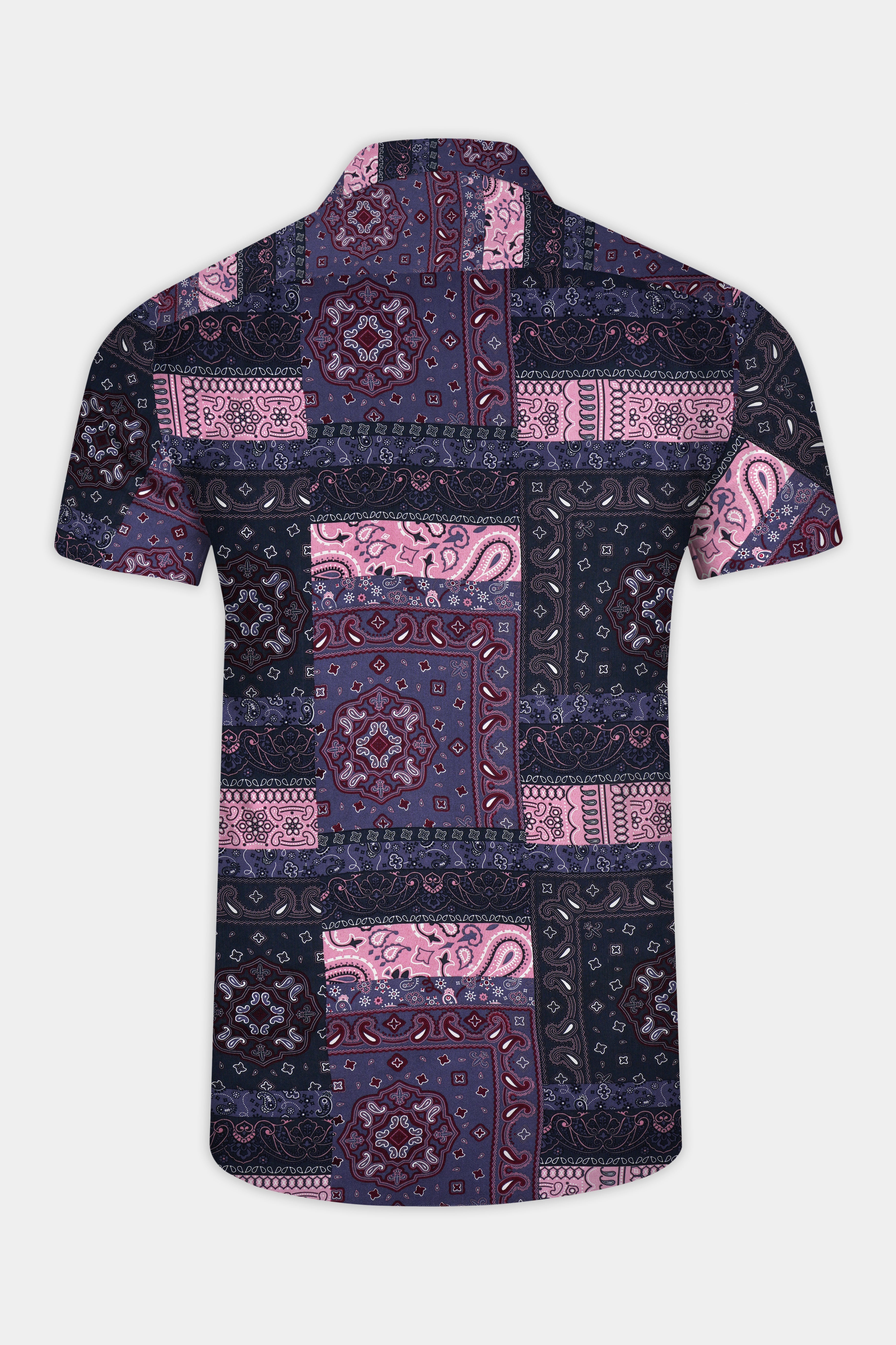 Voyage-Carissma Pink And Ship Gray Bandana Printed Super Soft Tencel Casual Shirt